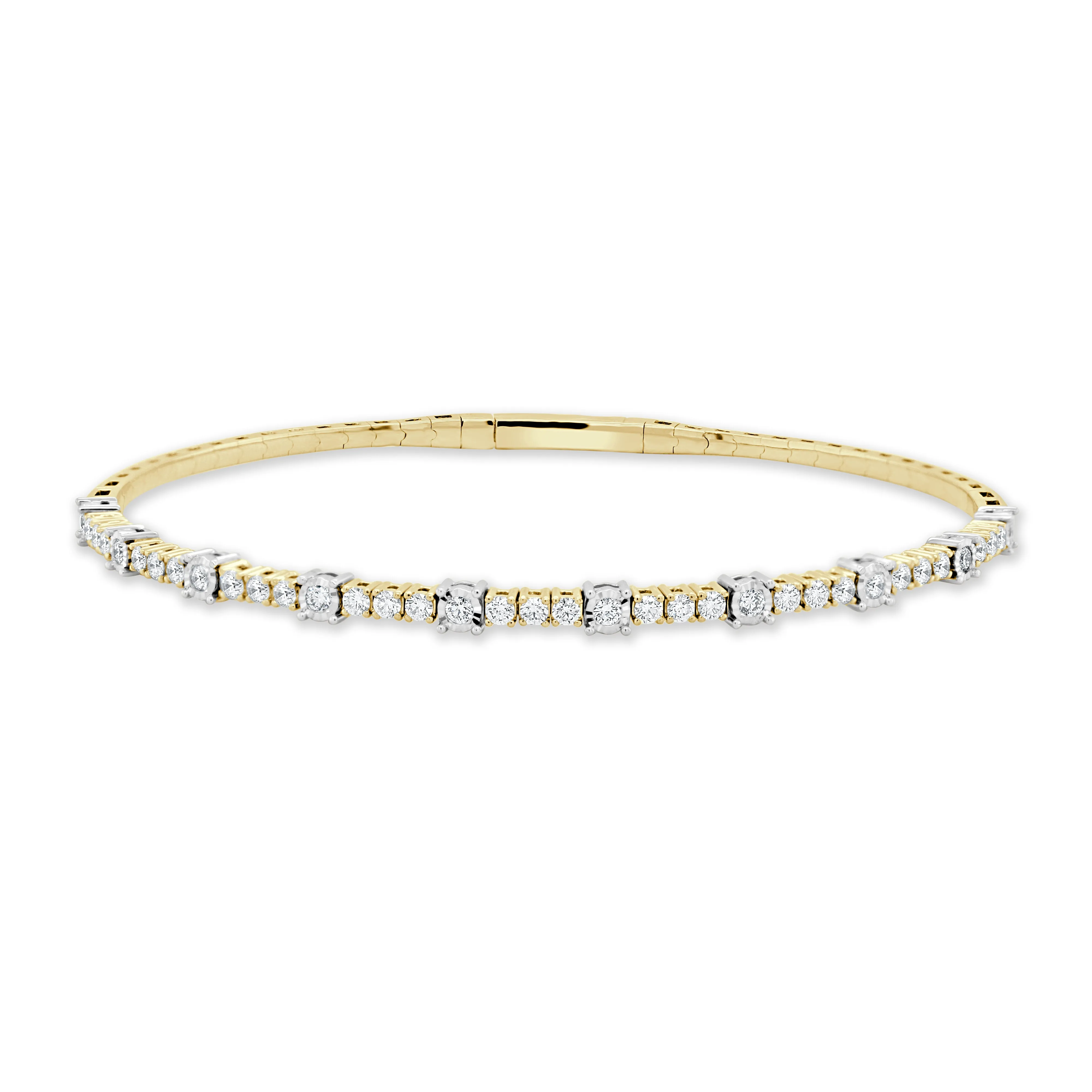 14K Gold & Diamond Flexible Two-Tone Bangle - 0.75ct