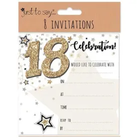 18th Invitation Cards - 8 Pack Milestone Celebration Party Invite Elegant Decorative Design