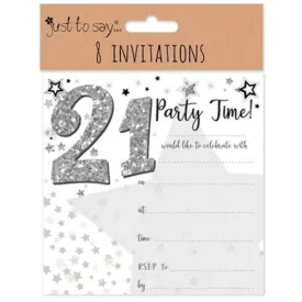 21st Invitation Cards - 8 Pack Milestone Celebration Party Invite Elegant Decorative Design