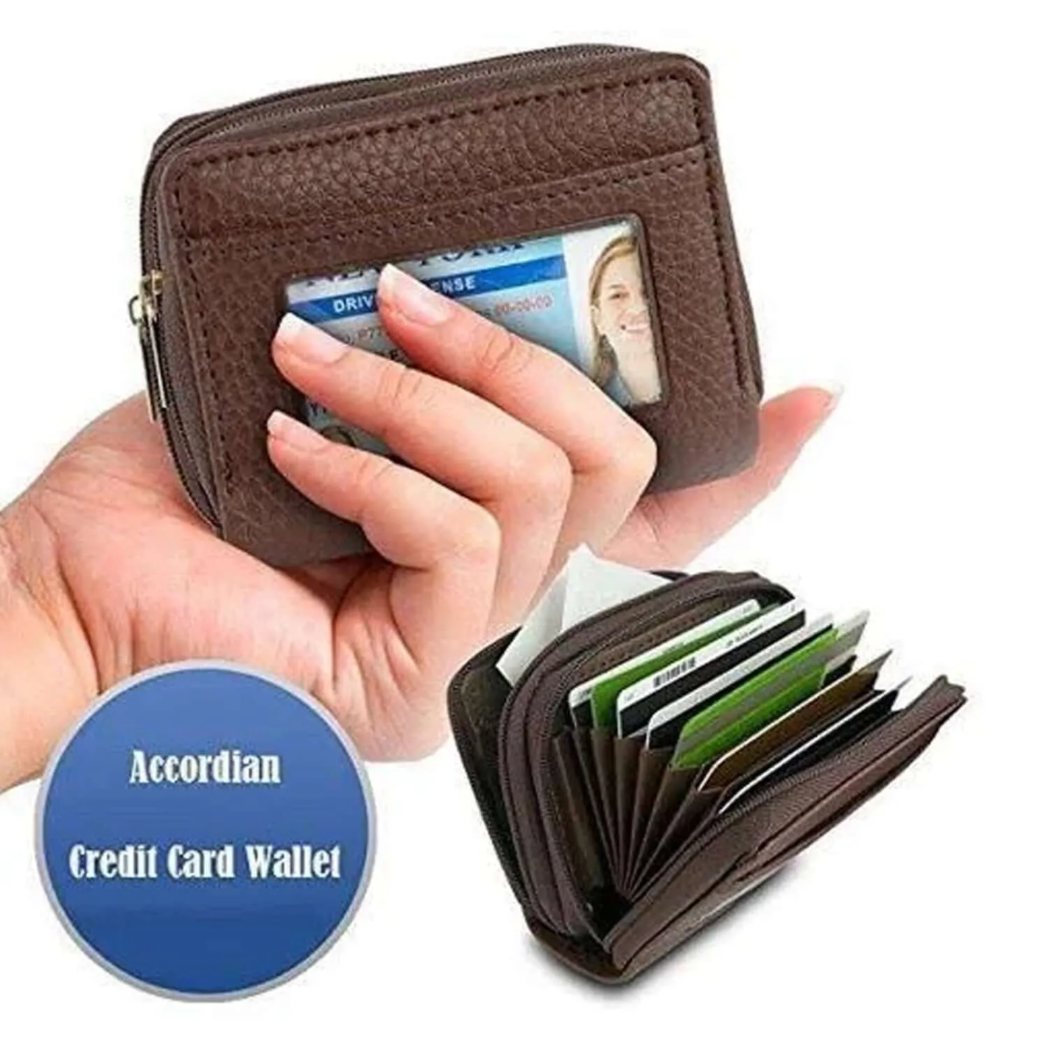 Accordion Cardholder Wallet for Credit Cards and IDs - Brown