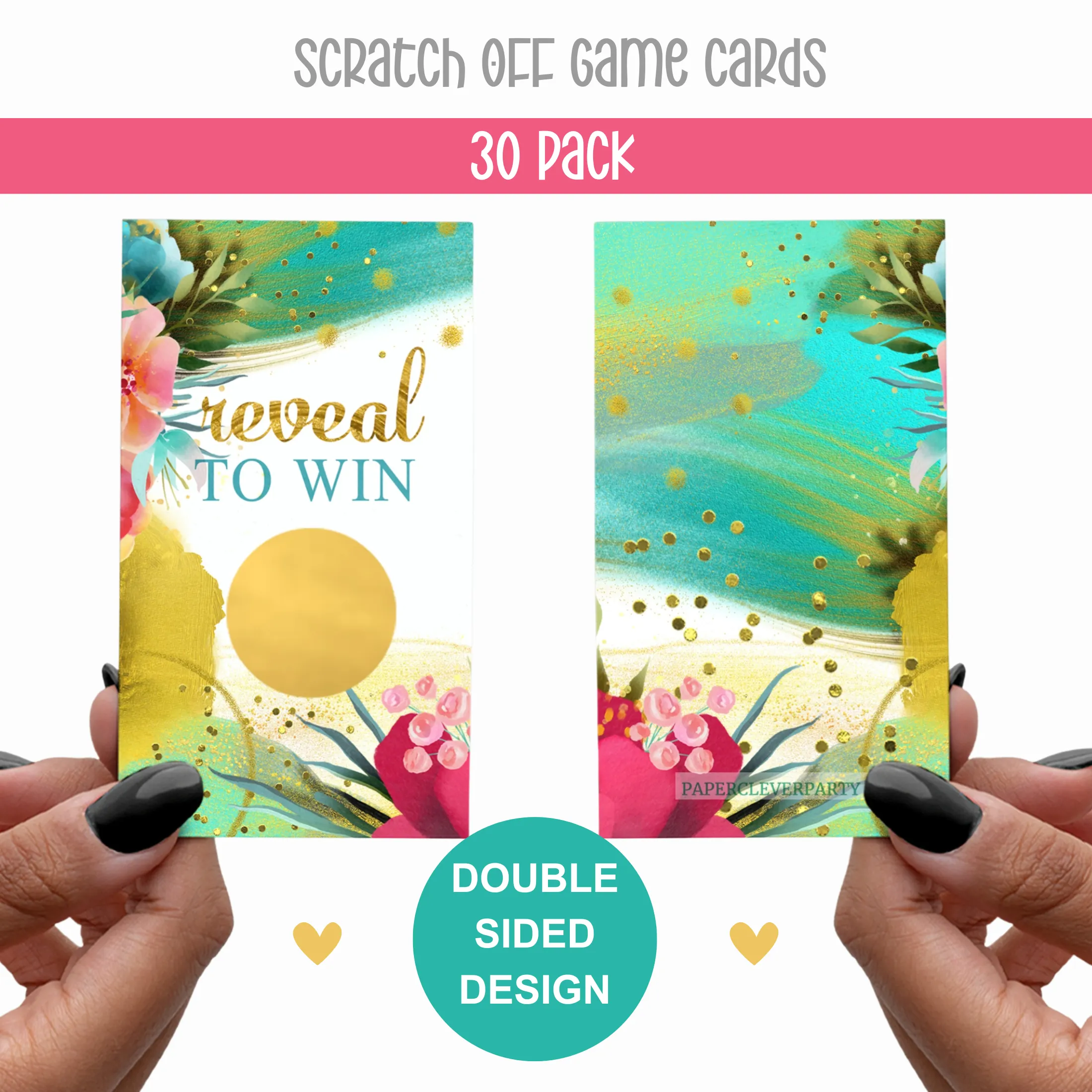 Aloha Greenery Scratch Off Game (30 Pack) - Tropical Floral, Bridal & Baby Shower, Pink & Gold Drawing Prizes