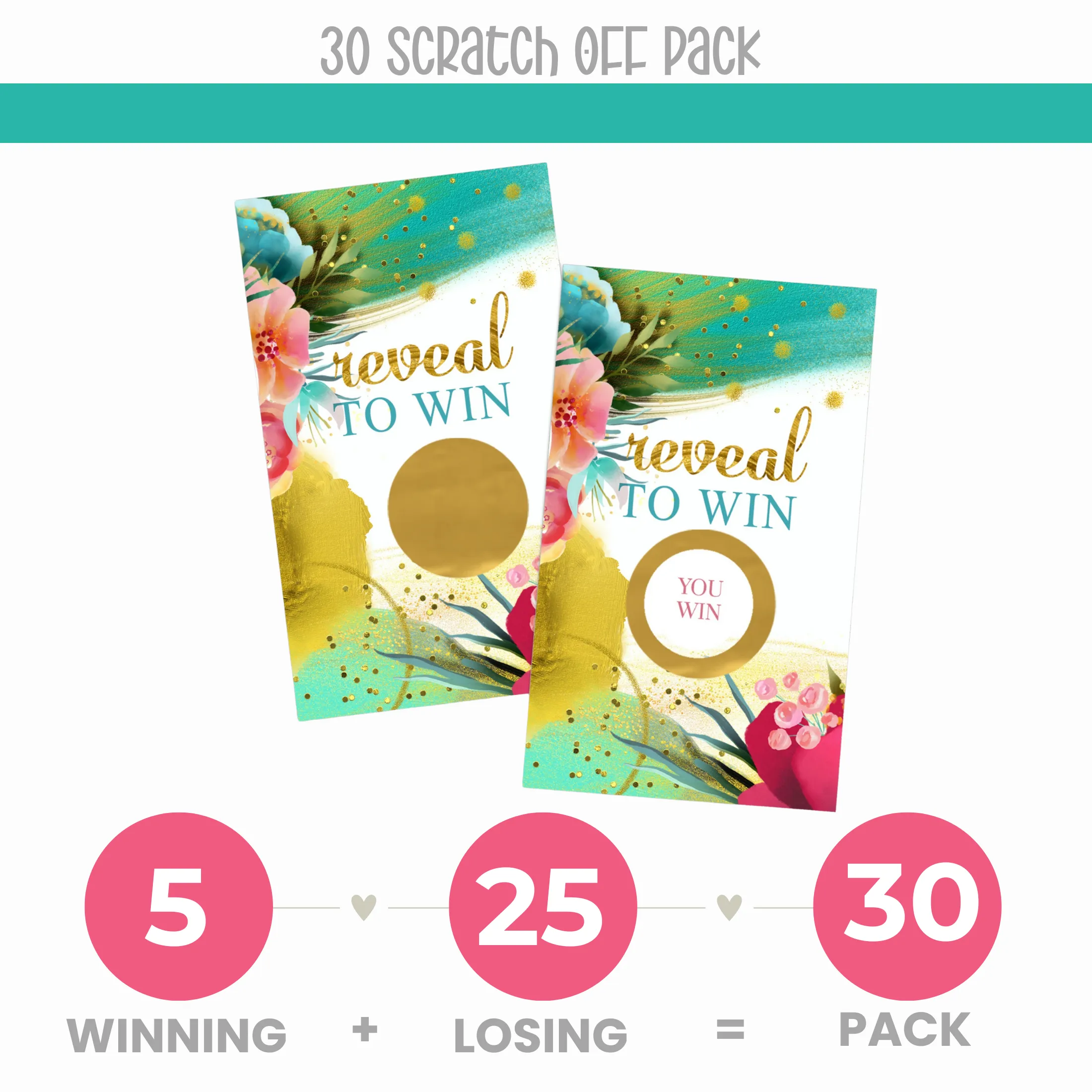 Aloha Greenery Scratch Off Game (30 Pack) - Tropical Floral, Bridal & Baby Shower, Pink & Gold Drawing Prizes