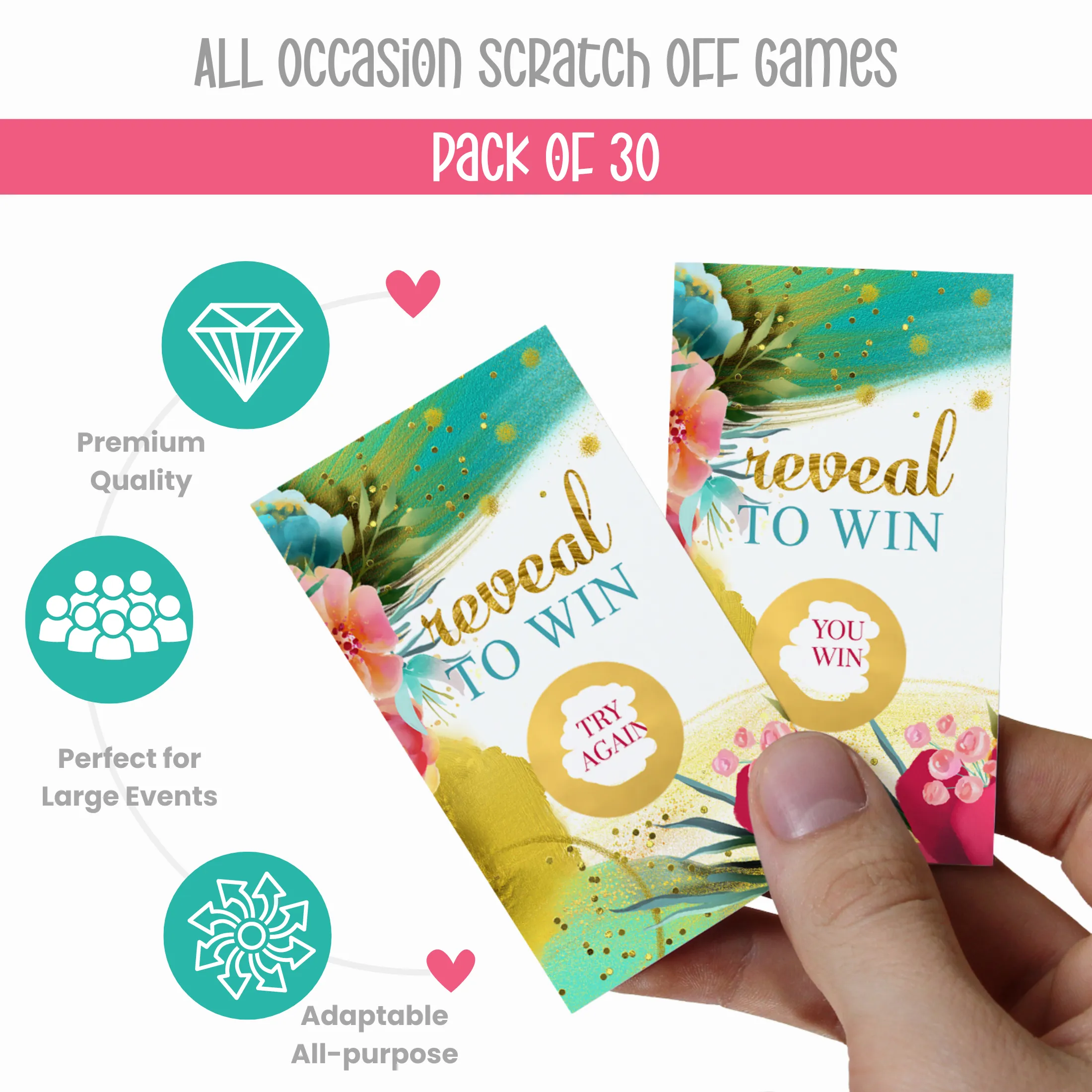 Aloha Greenery Scratch Off Game (30 Pack) - Tropical Floral, Bridal & Baby Shower, Pink & Gold Drawing Prizes