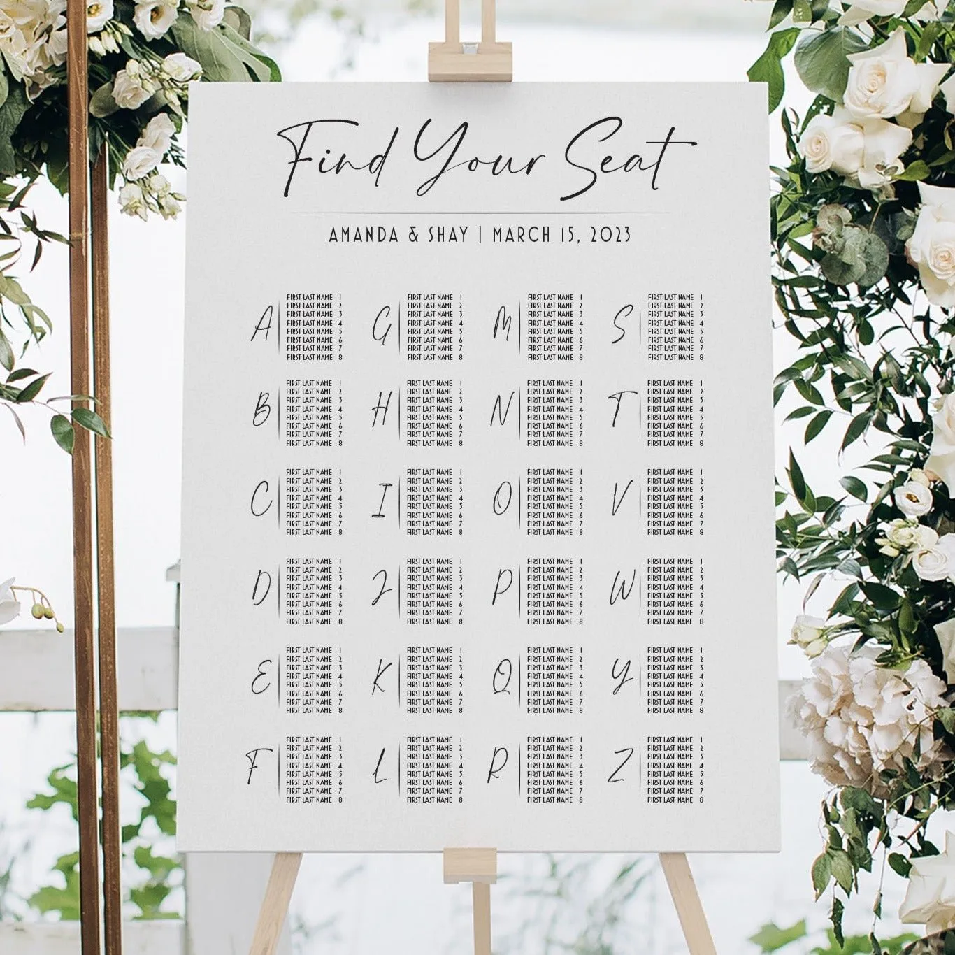 Alphabetical Wedding Seating Chart