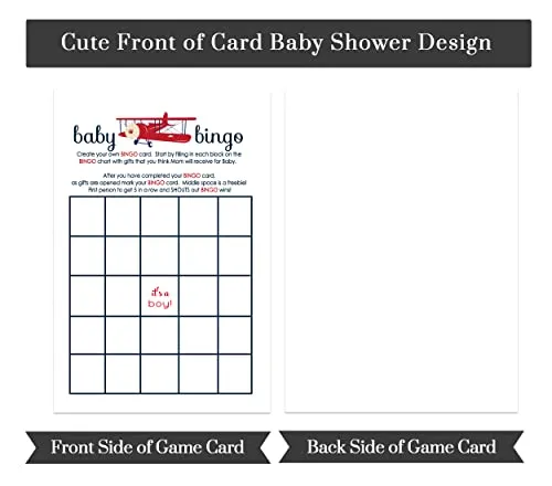 Baby Shower Bingo Game Cards - 25-Pack, Airplane Theme, Red & Blue Landing Soon Design