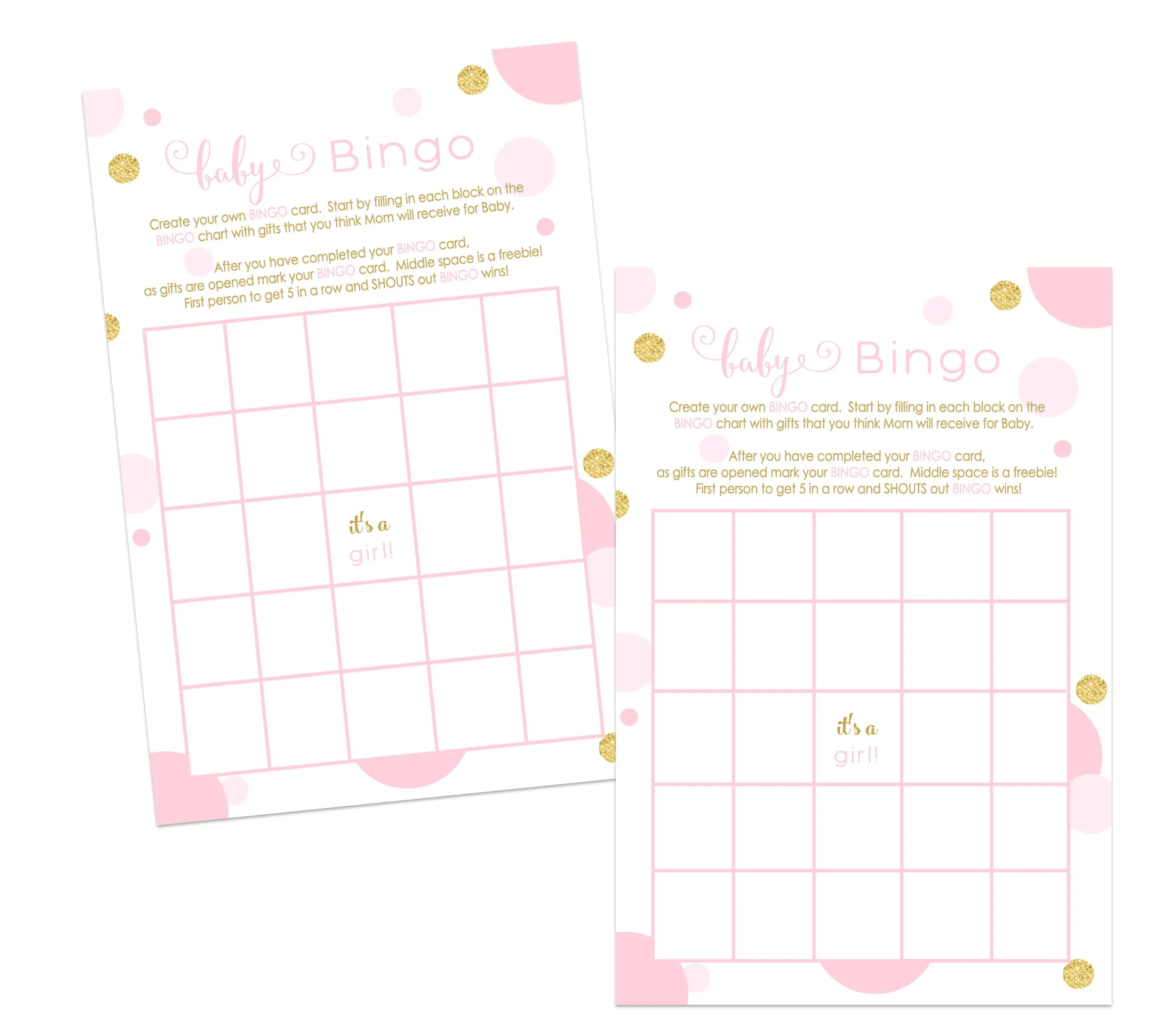 Baby Shower Bingo Game Cards - 25-Pack, Twinkle Little Star Theme, Pink & Gold Design