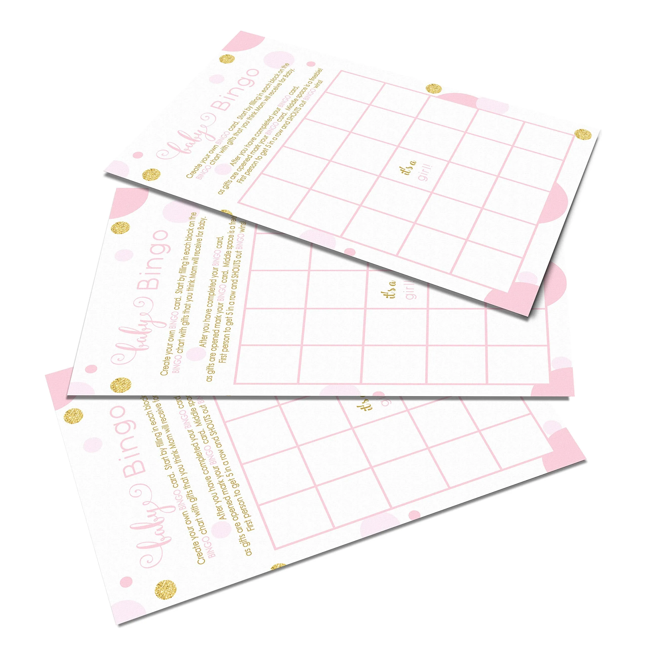 Baby Shower Bingo Game Cards - 25-Pack, Twinkle Little Star Theme, Pink & Gold Design