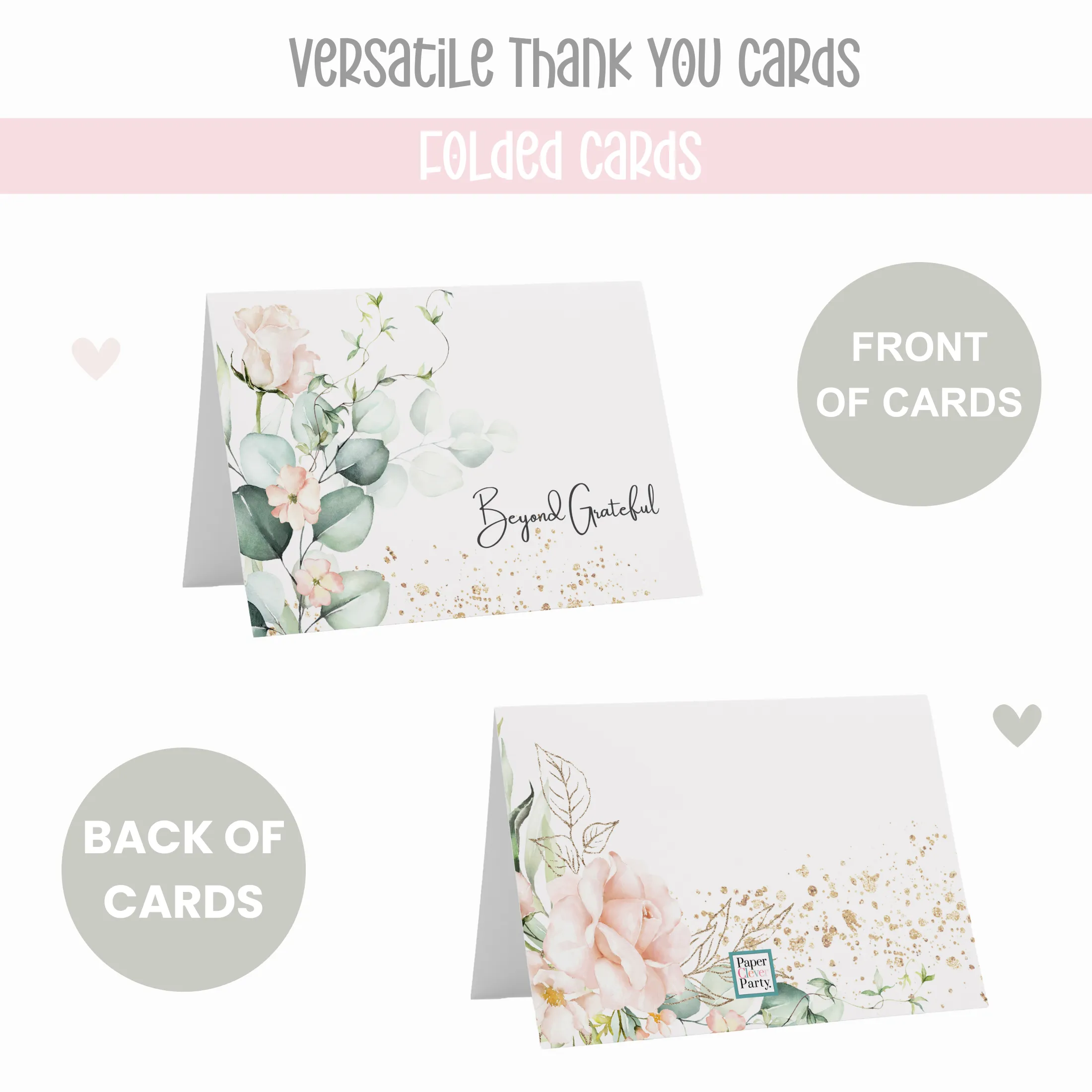 Blush Blooms Floral Thank You Cards - 25-Pack Exquisite Notecards for Bridal Showers, Weddings