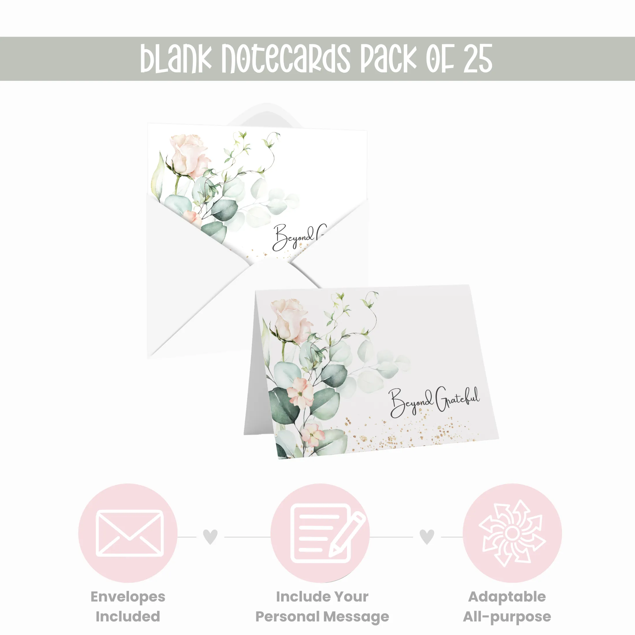 Blush Blooms Floral Thank You Cards - 25-Pack Exquisite Notecards for Bridal Showers, Weddings