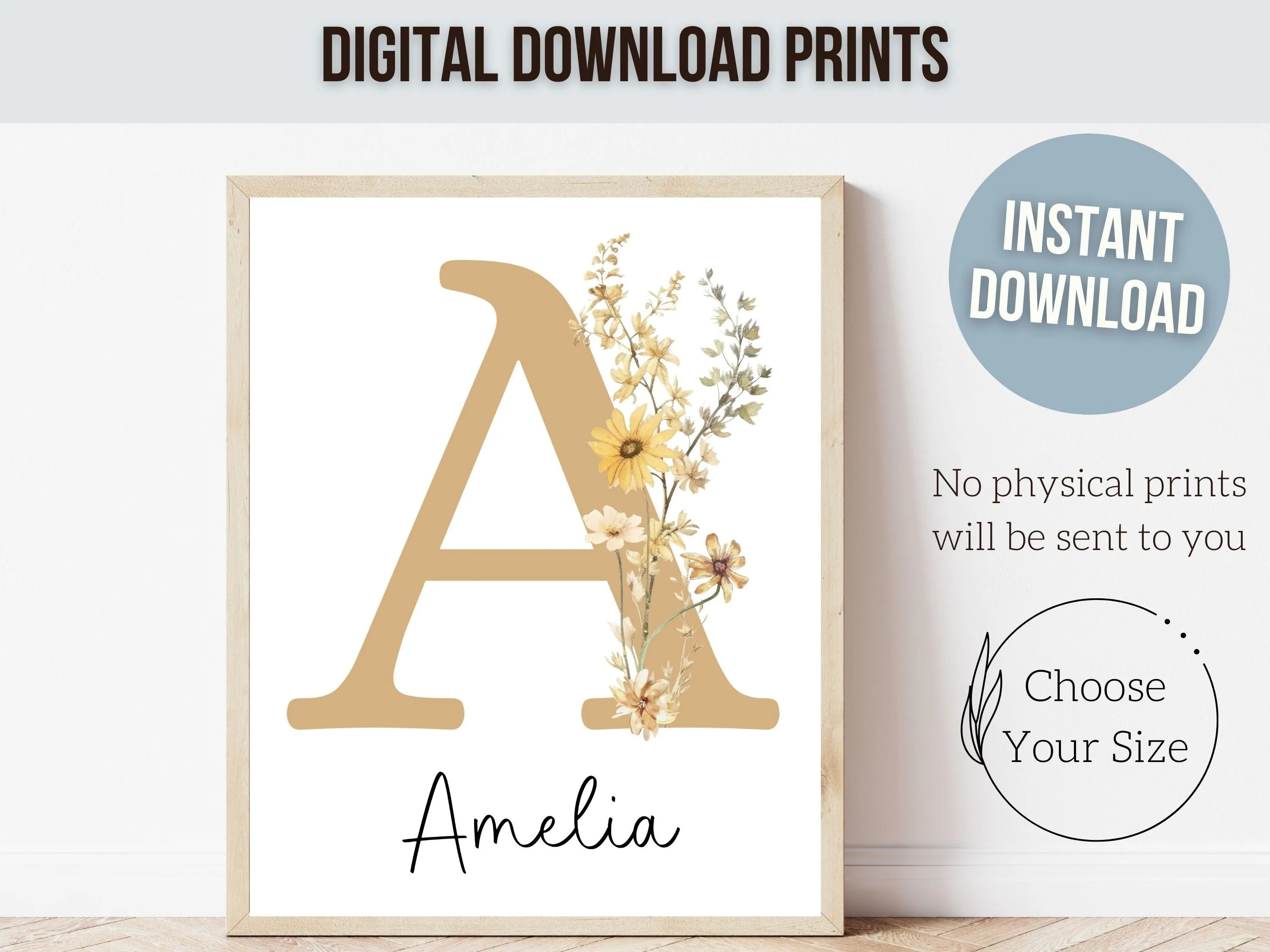 Boho Yellow Wildflower Nursery Prints - Personalised