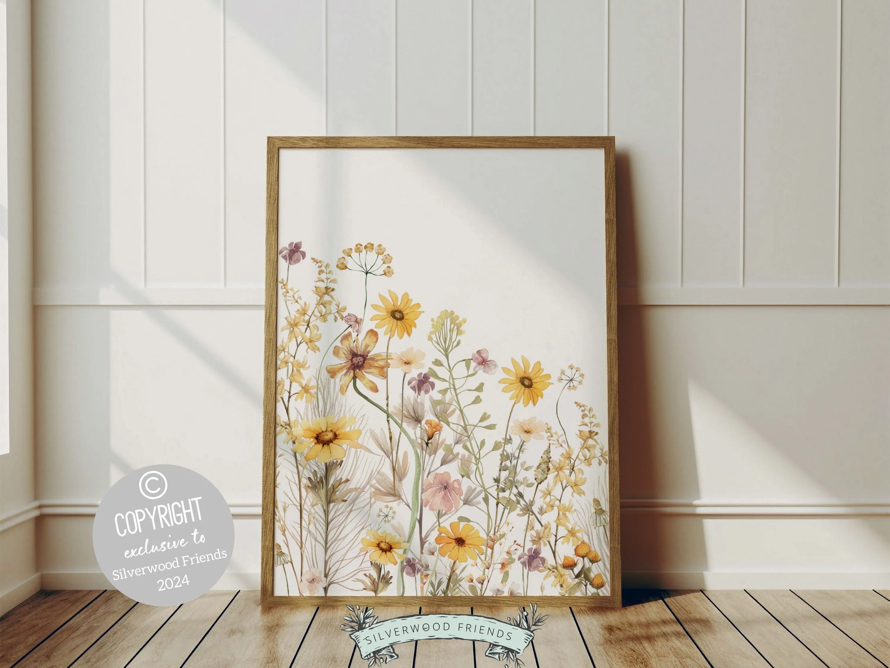 Boho Yellow Wildflower Nursery Prints - Personalised