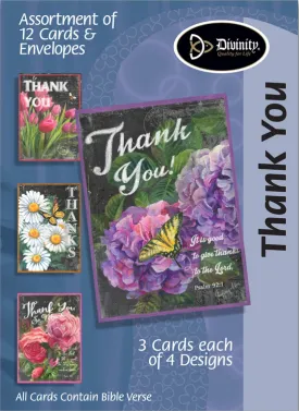 Boxed Thank You Cards - Flowers & Bible Verses - Set of 12 - KJV