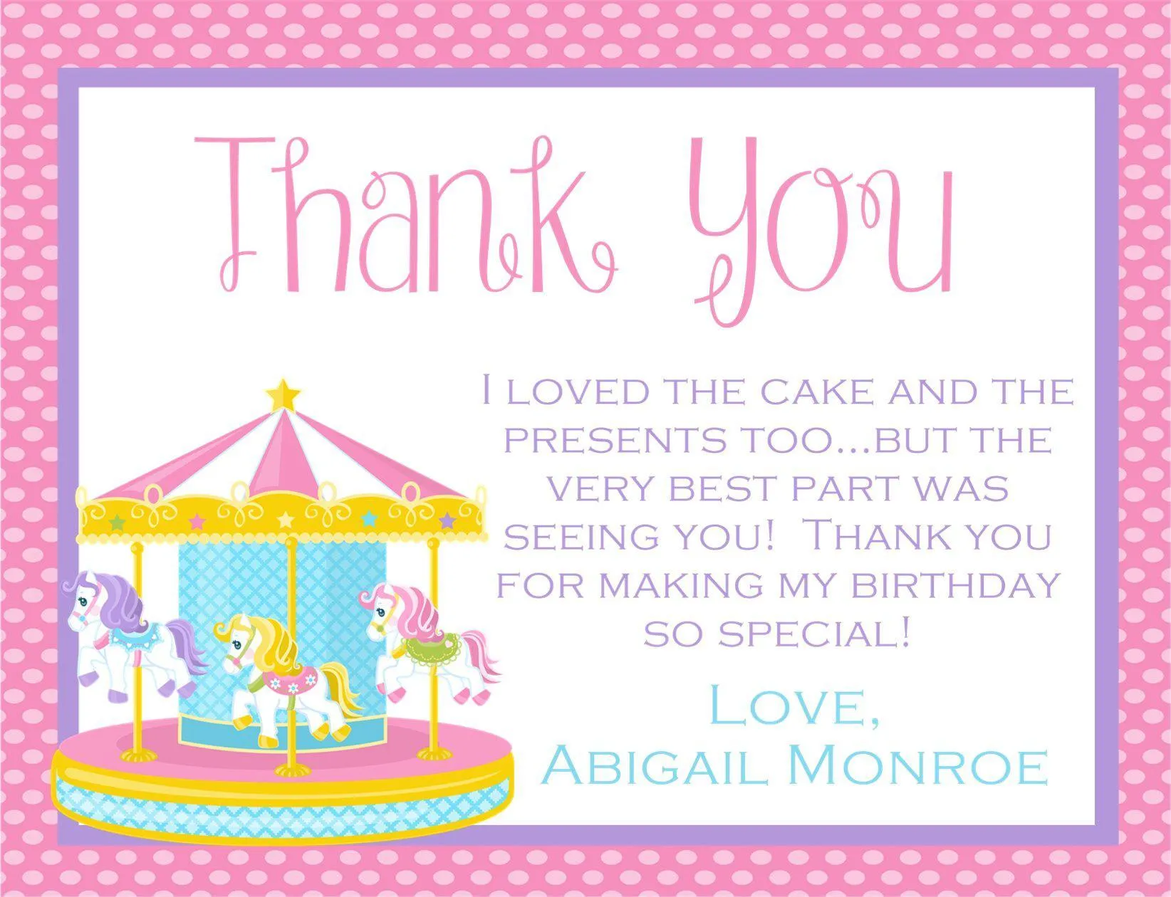 Carousel Birthday Thank You Cards