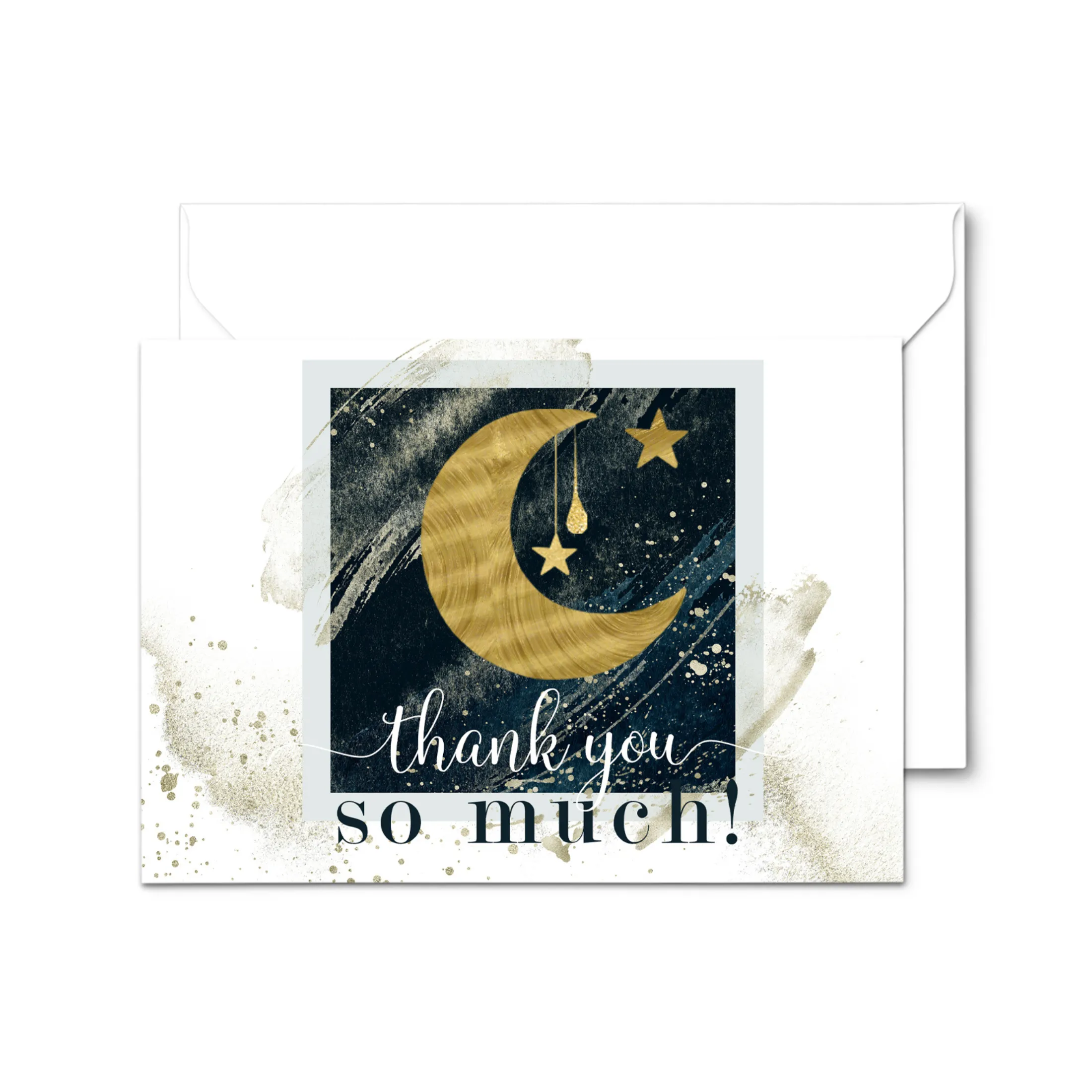 Celestial Star & Moon Themed Thank You Cards - 25-Pack, Blue and Gold Notecards with Envelopes