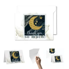 Celestial Star & Moon Themed Thank You Cards - 25-Pack, Blue and Gold Notecards with Envelopes