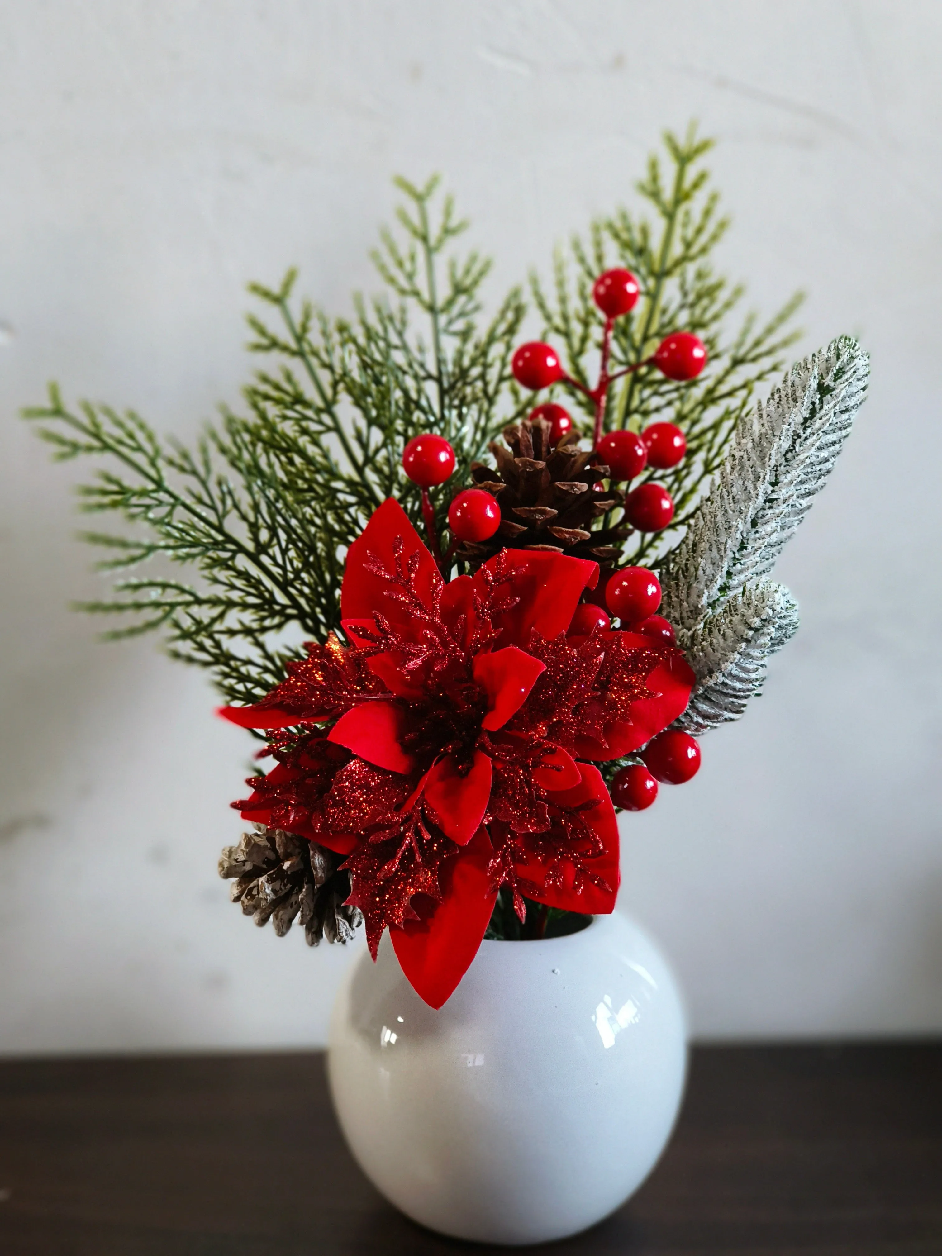 Christmas Glitter Red Poinsettia Floral Arrangement Holiday Accent