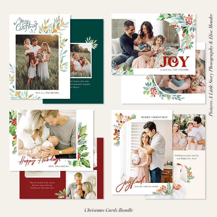 Christmas Photocard Templates Bundle | Winter Watercolor