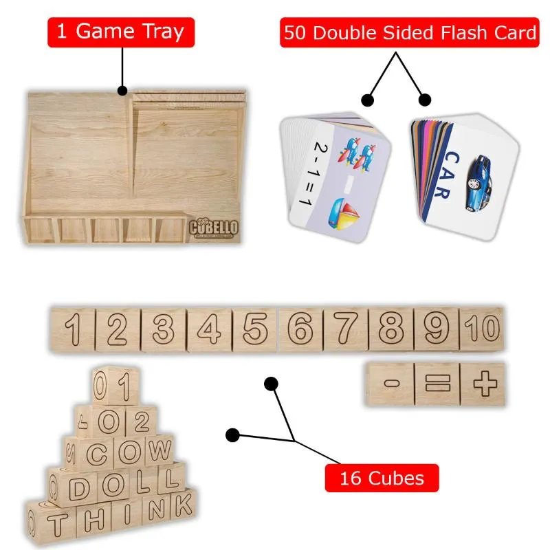 Cubello Learning Educational Word Game & Math Toy with Flash Cards