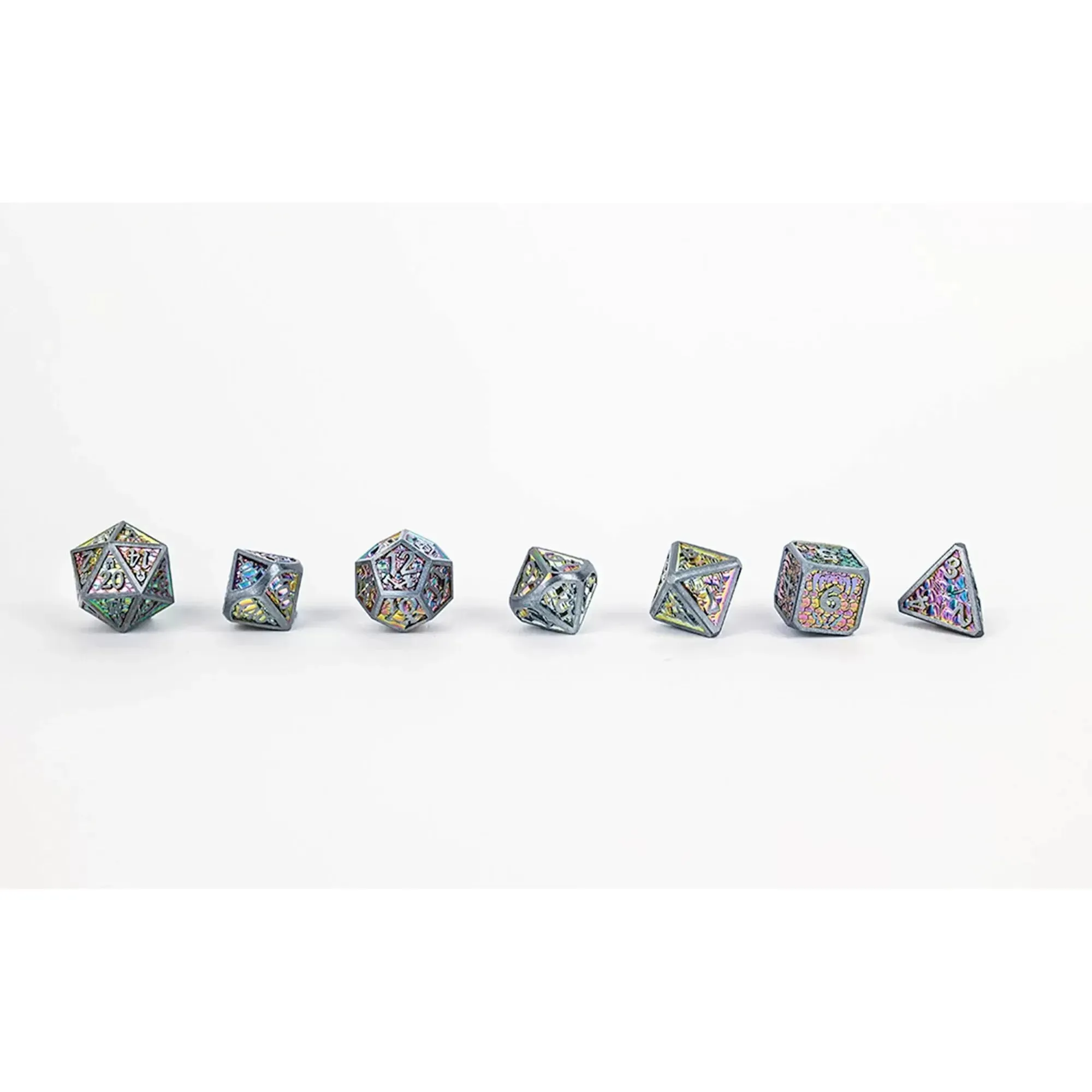 Draco Bright Rainbow/Silver - Metal RPG Dice Set (LPG)