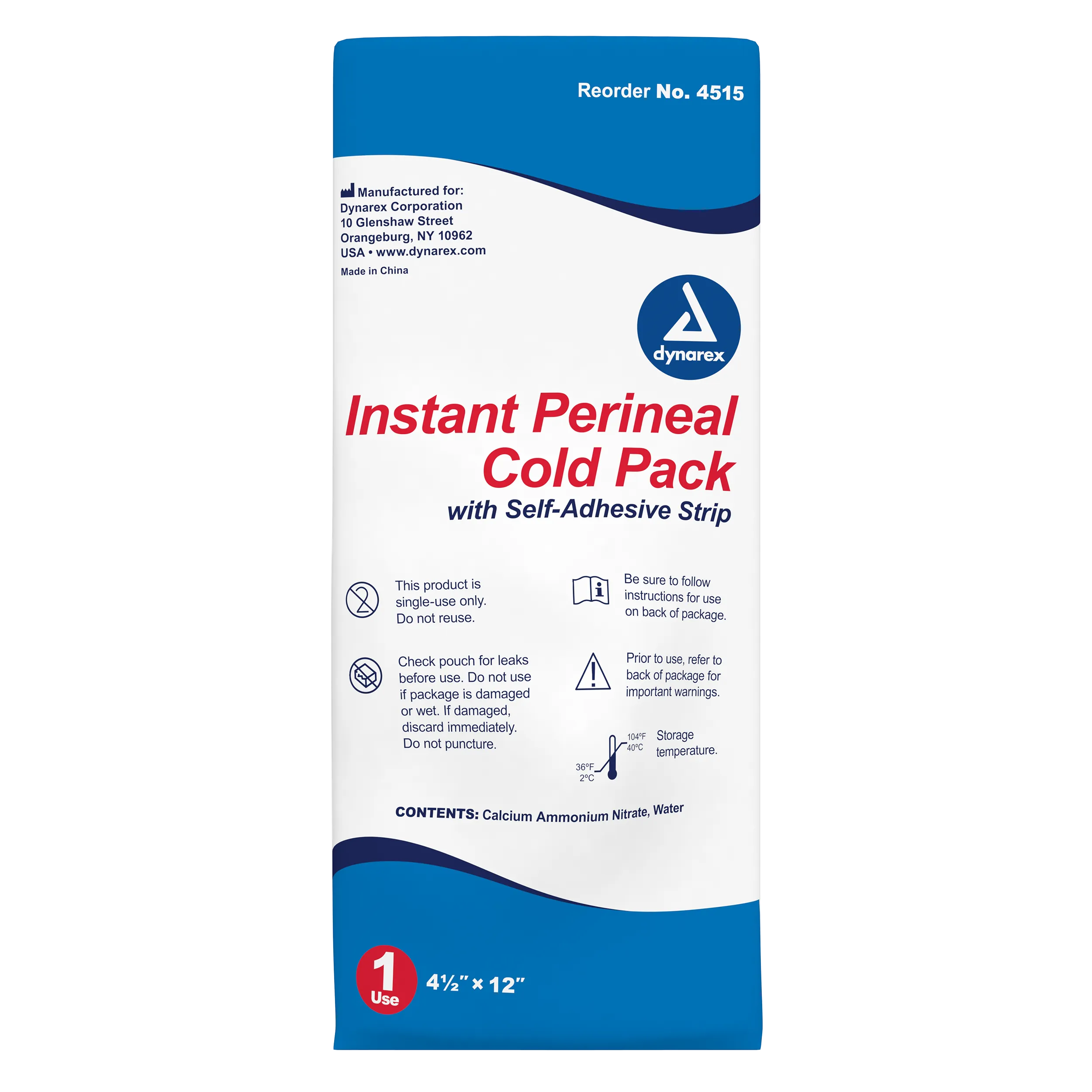 Dynarex - Perineal Instant Cold Pack with self adhesive strip, 4 1/2" x 12"