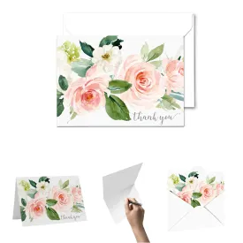 Elegant Floral Thank You Cards - Greenery Blush and Gold, 25 Notecards with Envelopes for Special Moments