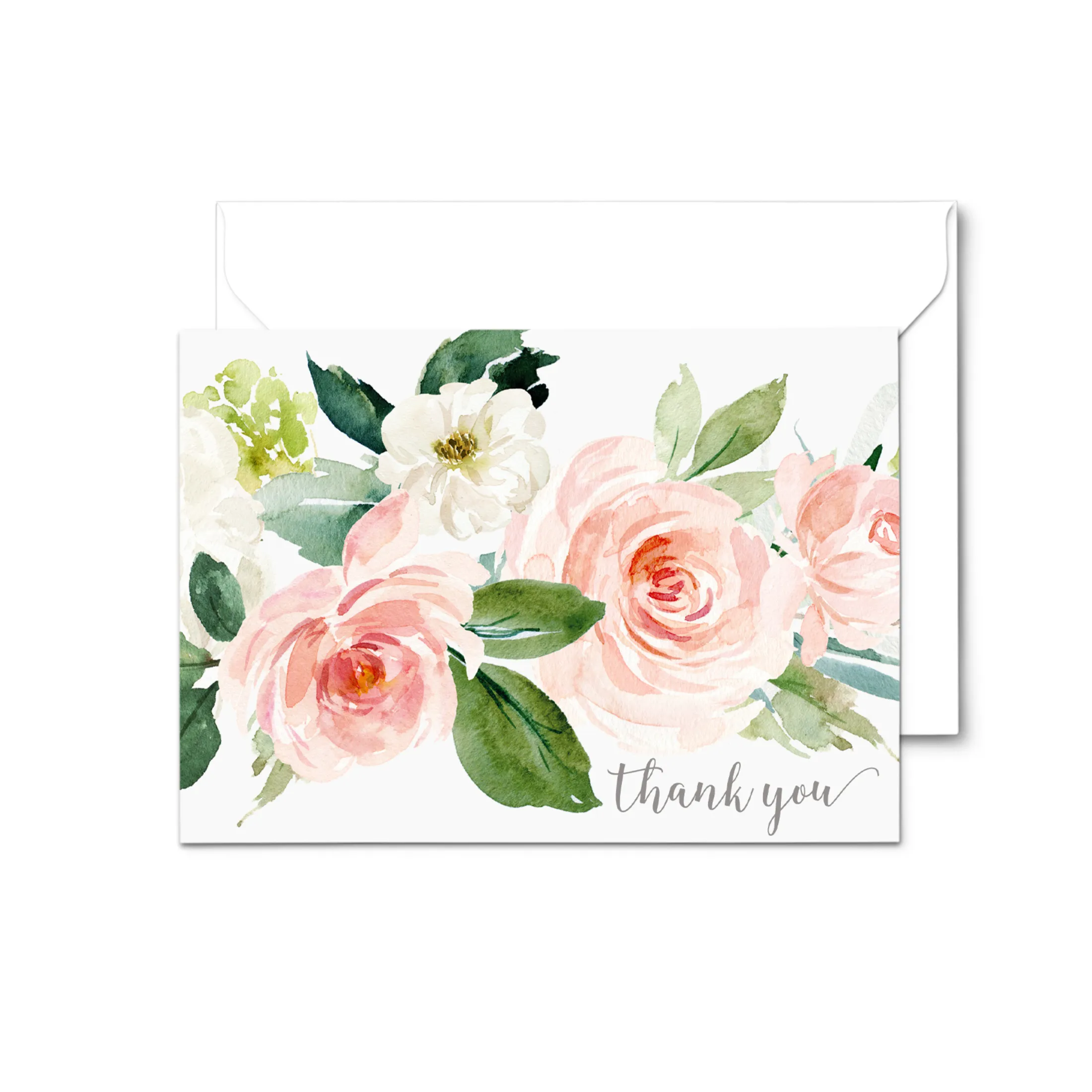 Elegant Floral Thank You Cards - Greenery Blush and Gold, 25 Notecards with Envelopes for Special Moments