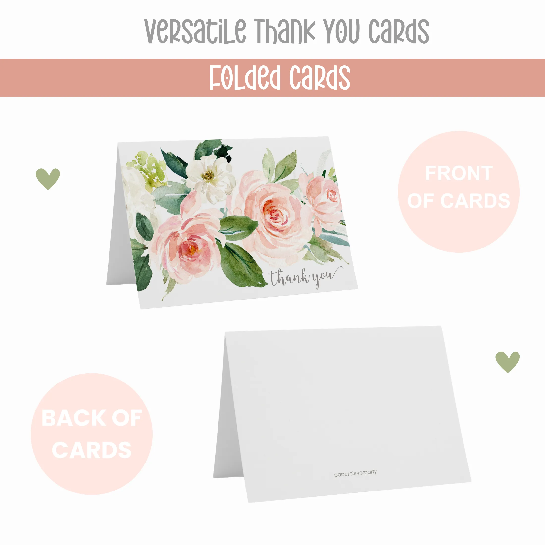 Elegant Floral Thank You Cards - Greenery Blush and Gold, 25 Notecards with Envelopes for Special Moments