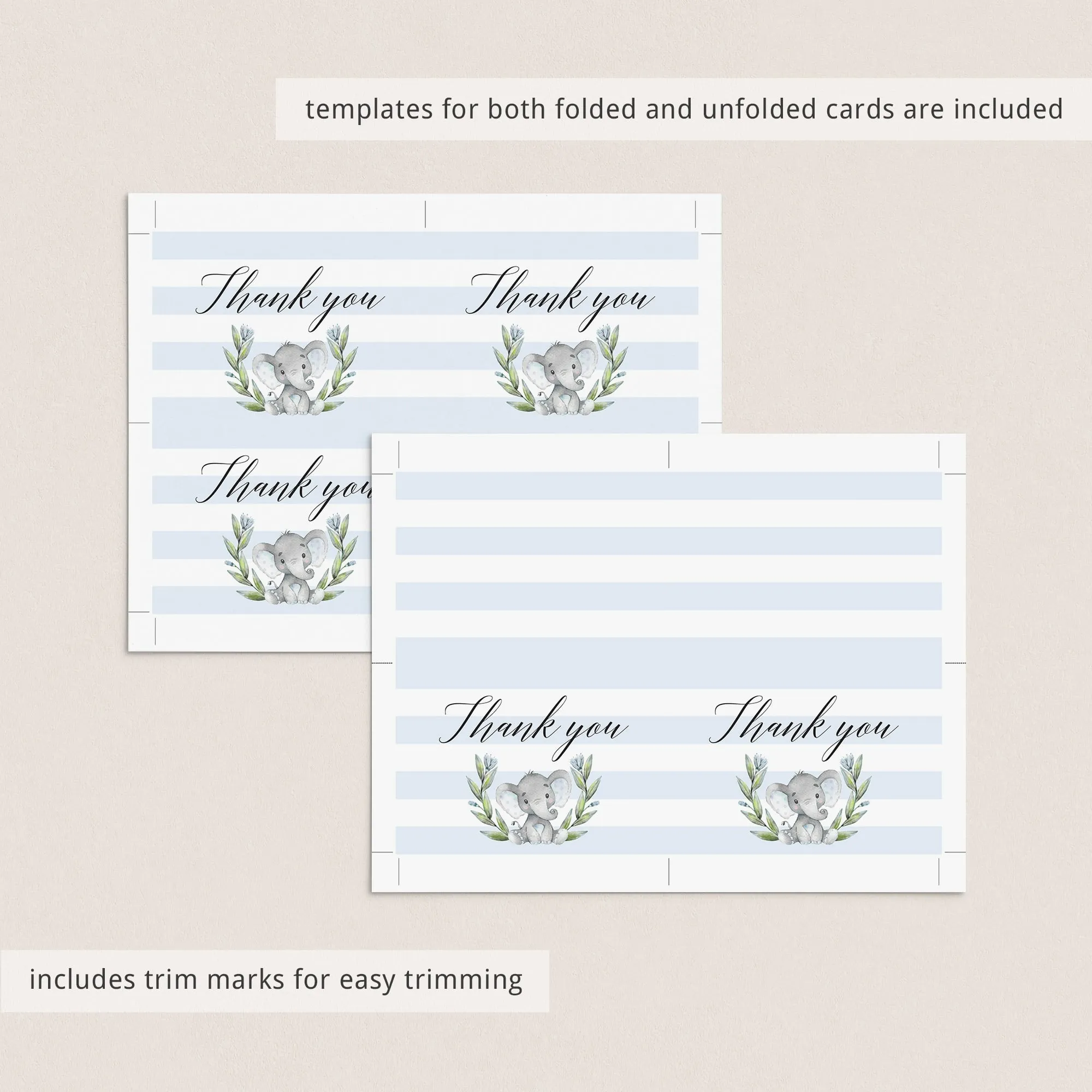 Elephant Baby Shower Thank You Card Printable