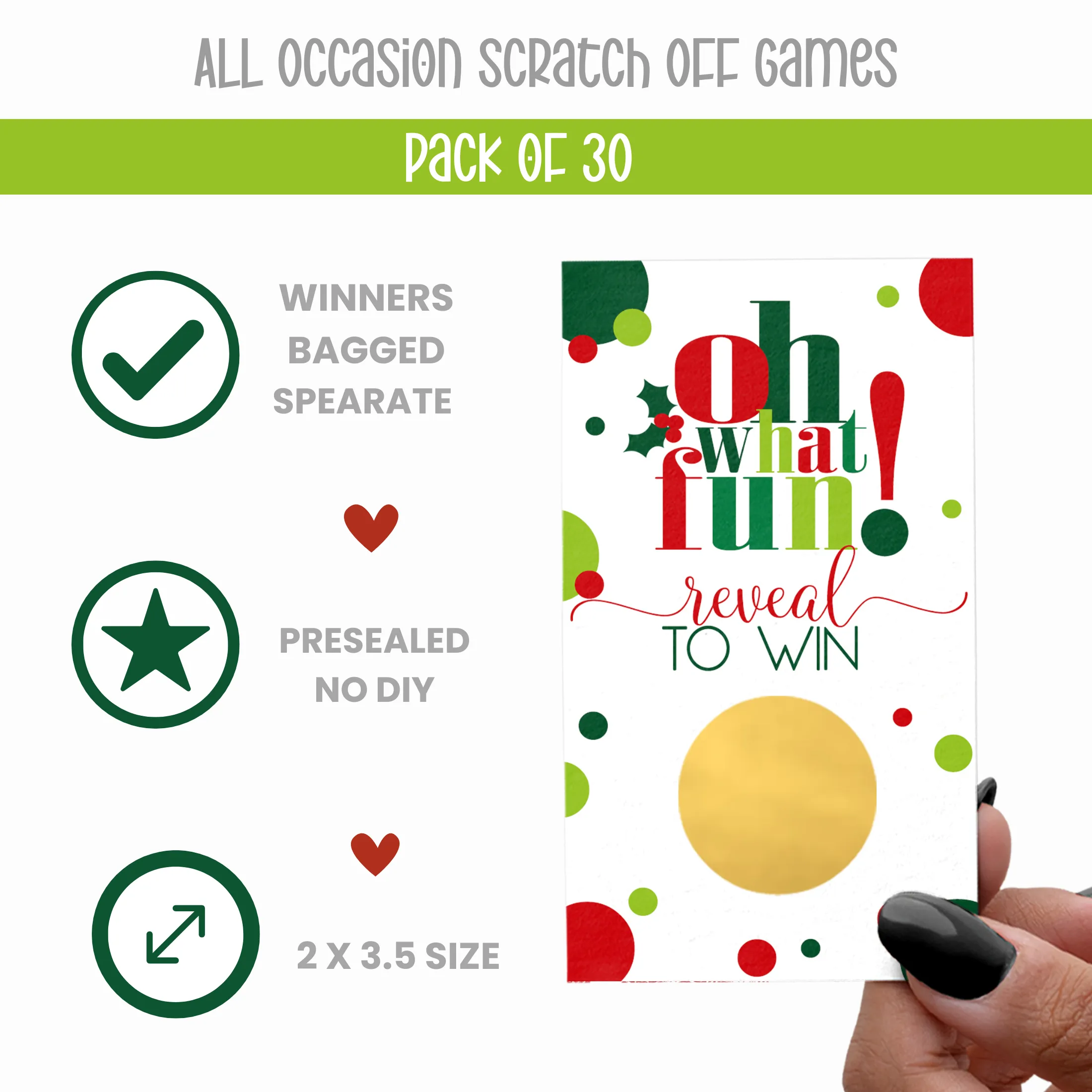 Festive Christmas Scratch Off Game Cards - Pack of 30