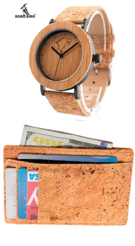 FREE!! RFID Pocket Cork Wallet  with a buy of this BOBO BIRD Bamboo and cork Watch