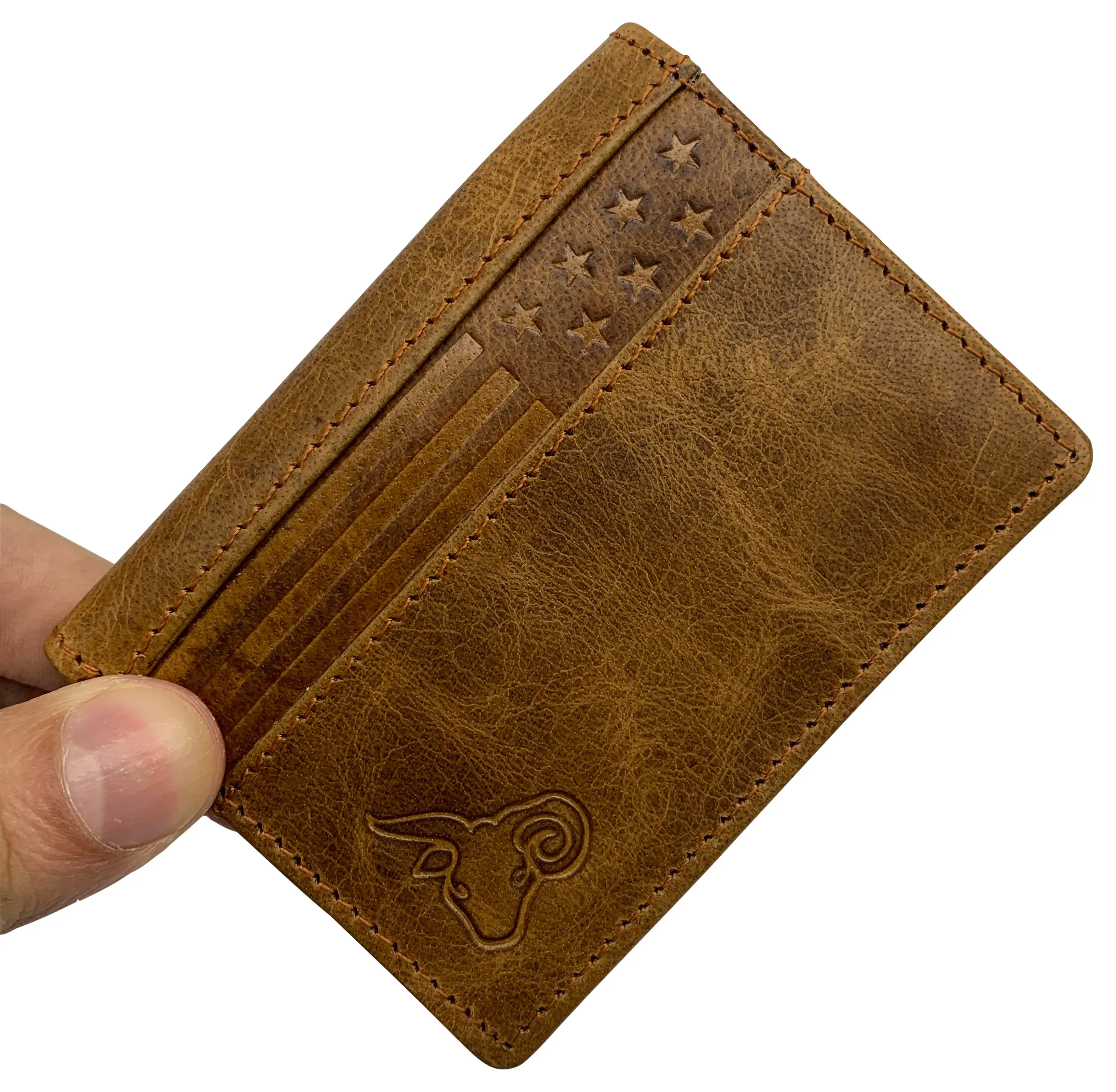 Genuine Leather Business Card Holder Name Card Case Credit Card Wallet with ID Window RFID Blocking USA Series