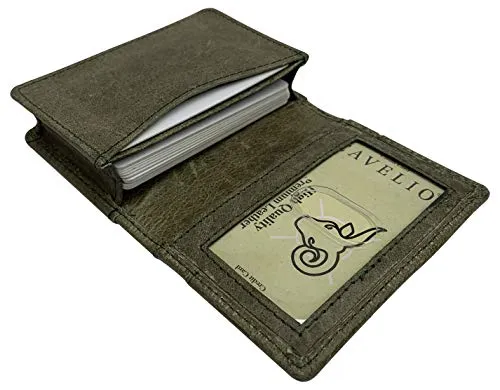 Genuine Leather Business Card Holder Name Card Case Credit Card Wallet with ID Window RFID Blocking USA Series