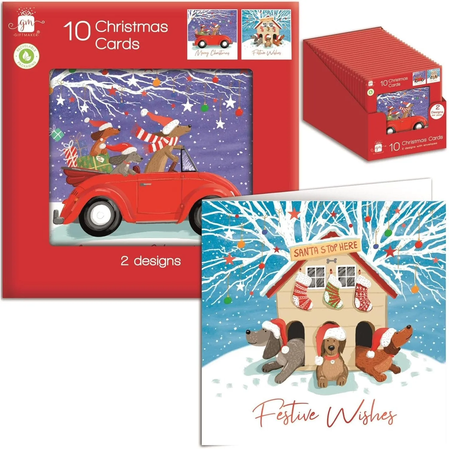 Giftmaker Dachshunds Square Christmas Cards 2 Designs - Pack of 10