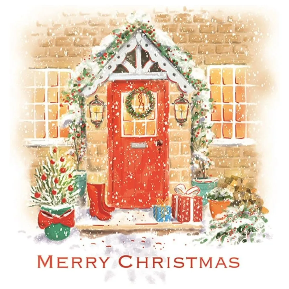 Giftmaker Decorated Front Door Square Christmas Cards 2 Designs - Pack of 10