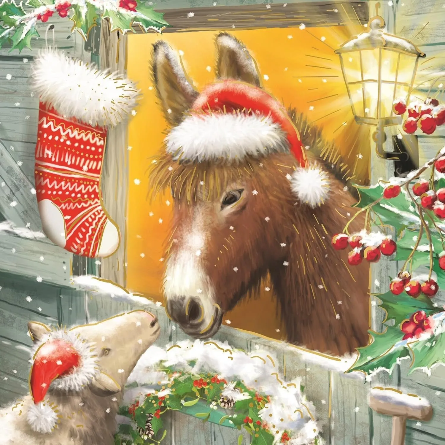 Giftmaker Donkey Square Christmas Cards 2 Designs - Pack of 10