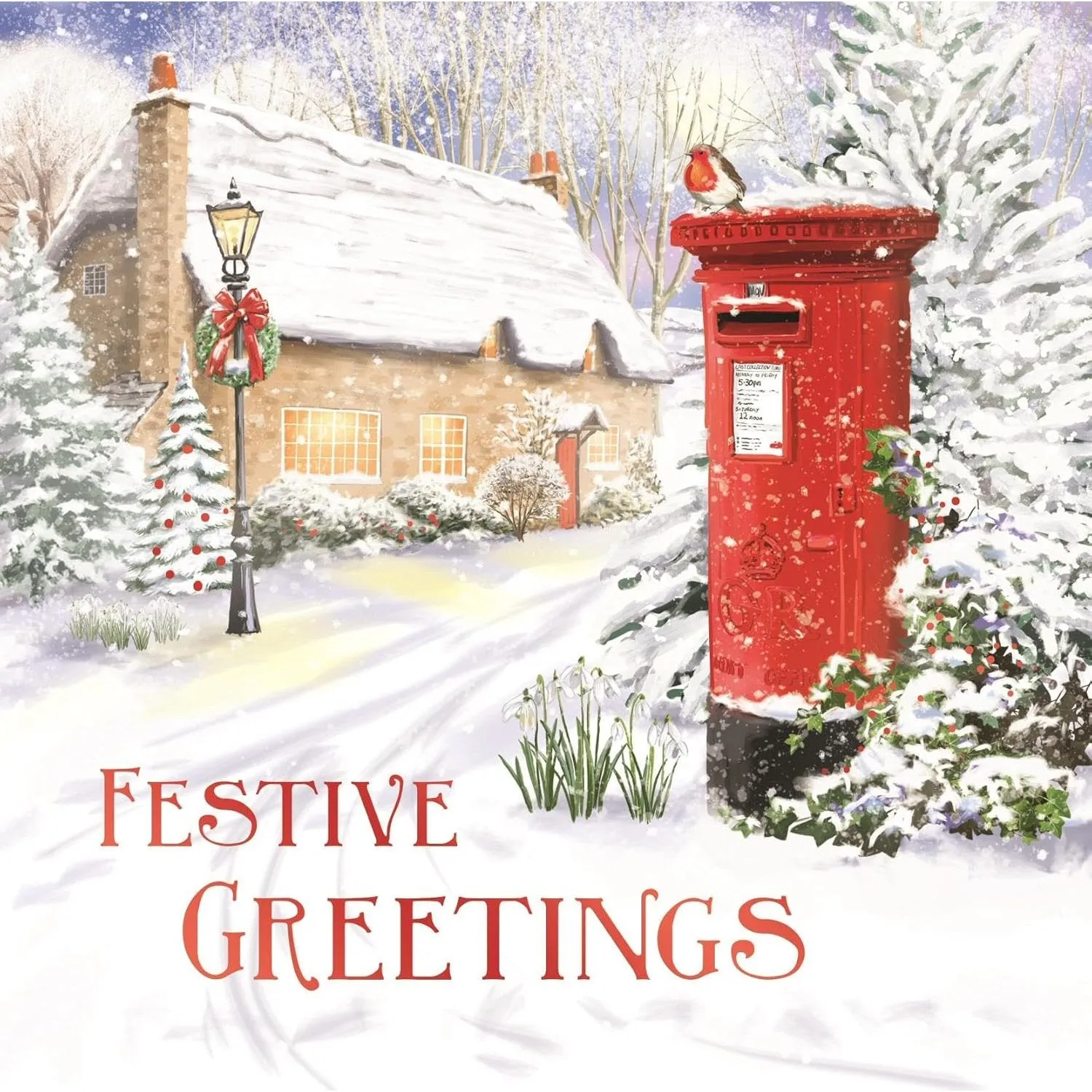 Giftmaker Festive Red Post Box Square Christmas Cards 2 Designs - Pack of 10