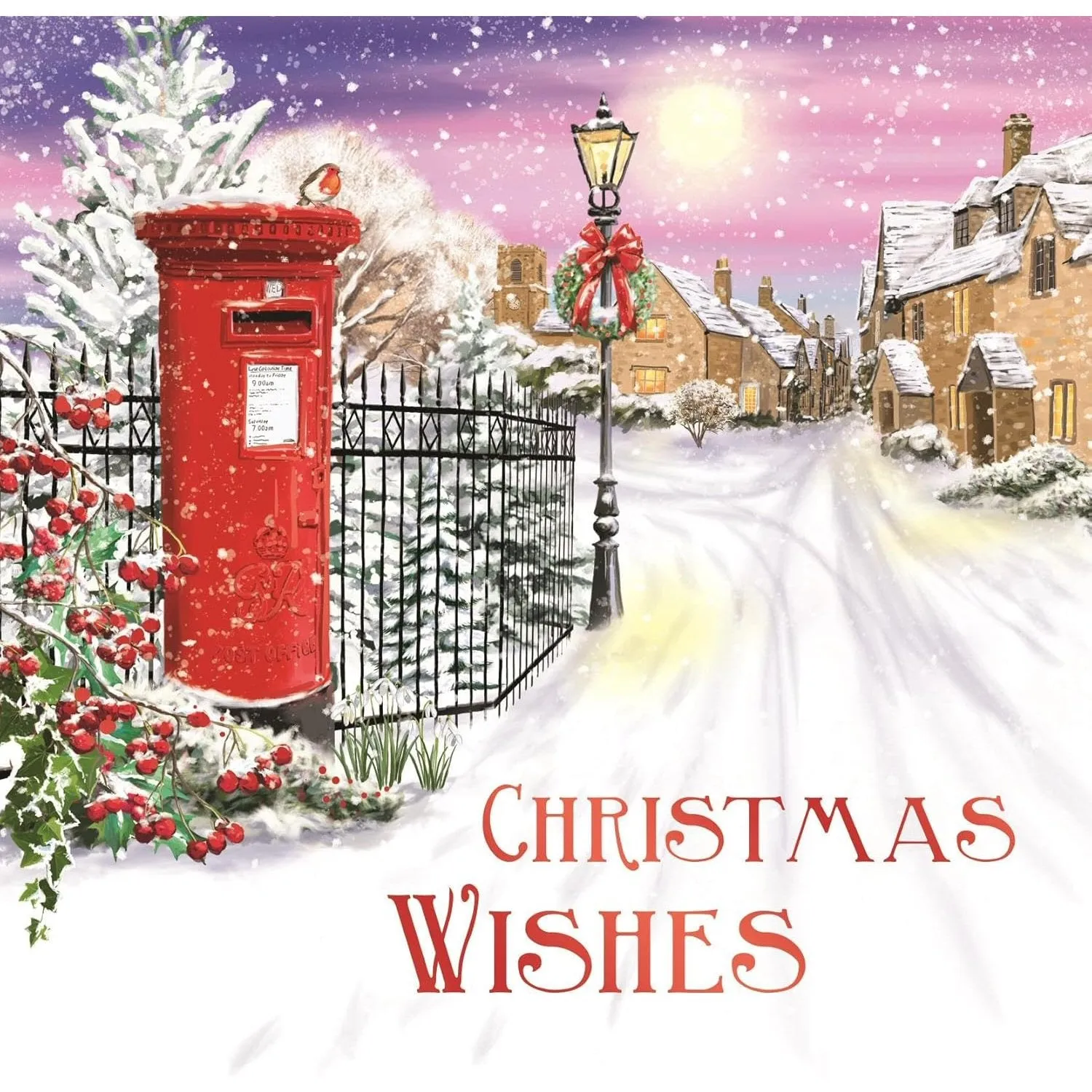 Giftmaker Festive Red Post Box Square Christmas Cards 2 Designs - Pack of 10