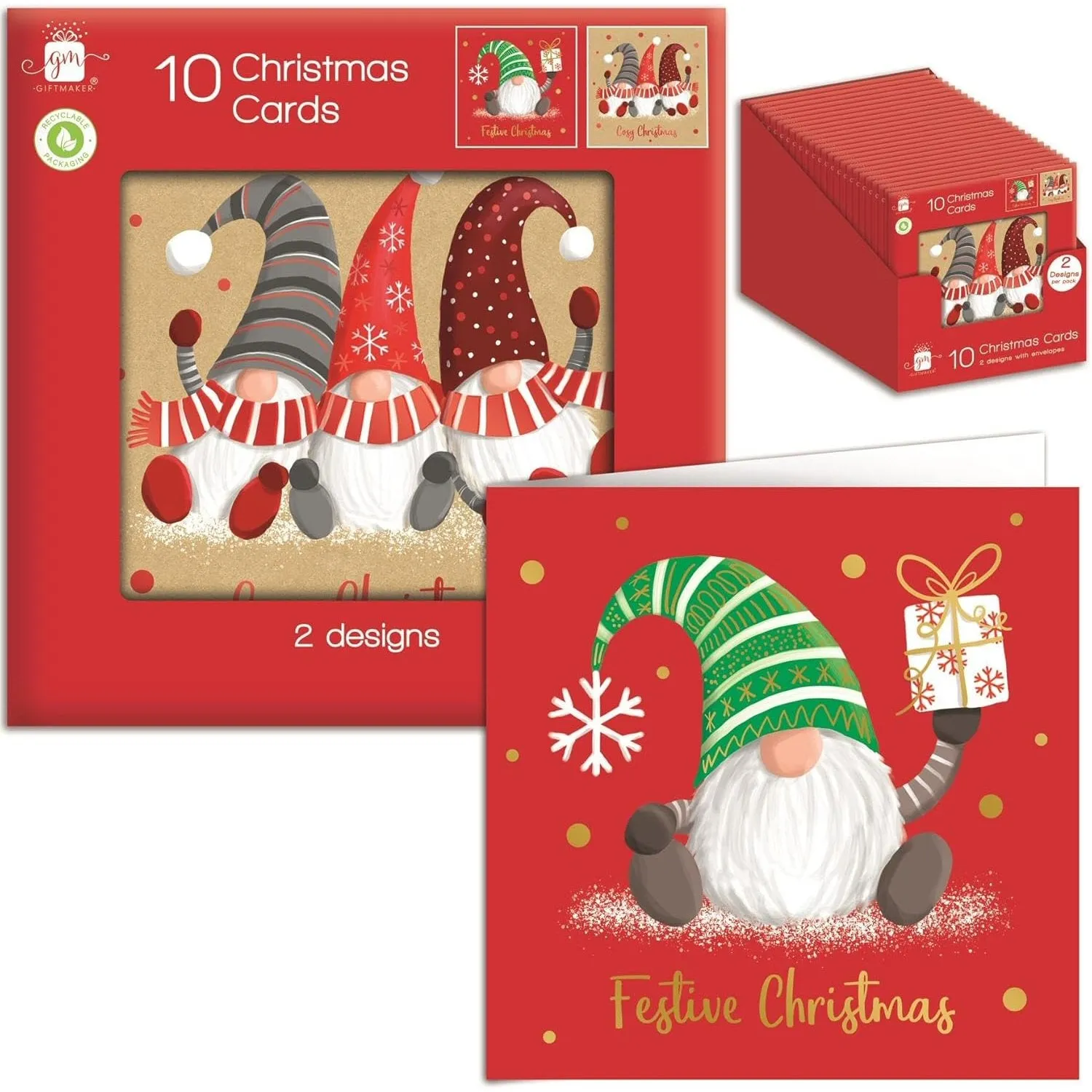 Giftmaker Nordic Gonk Square Christmas Cards 2 Designs - Pack of 10