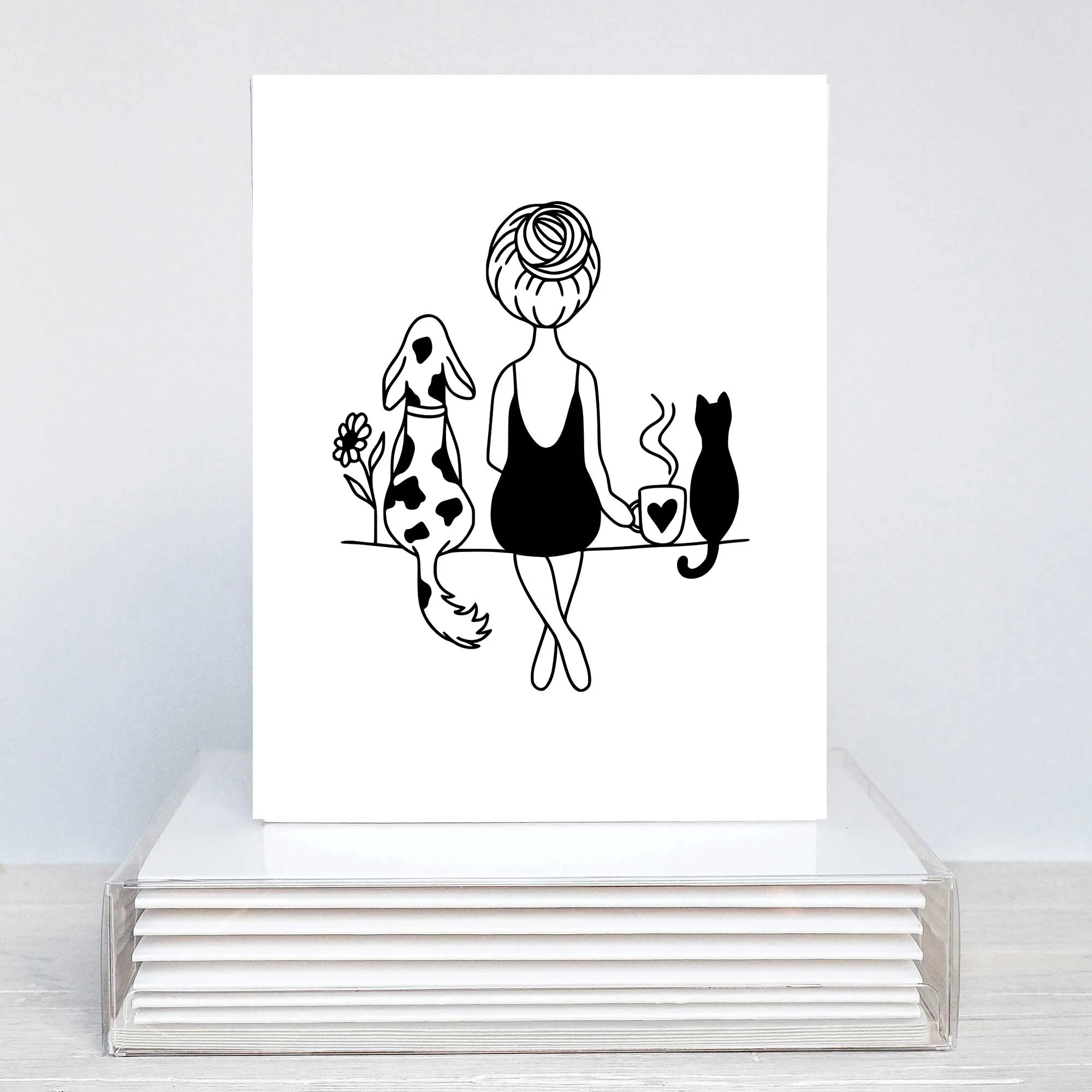 Girl with Dog and Cat Blank Note Card Set