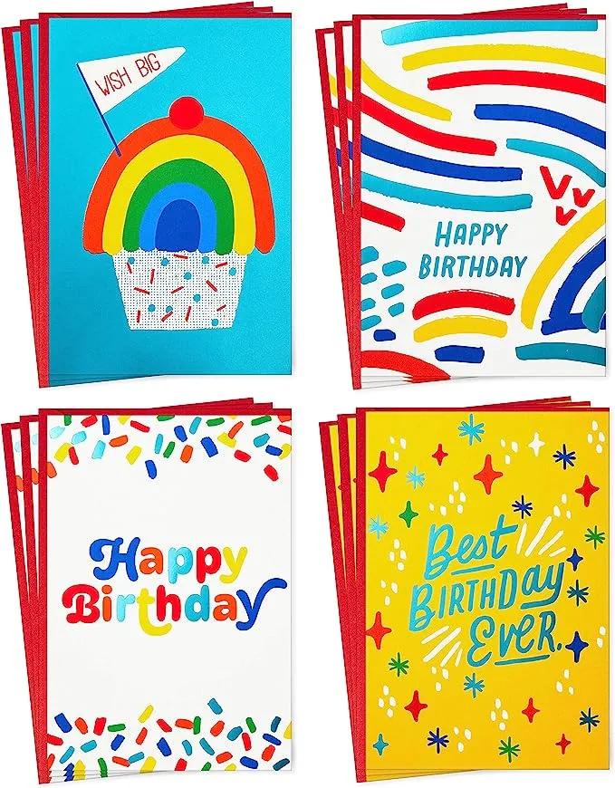 Hallmark Birthday Cards Assortment, 12 Cards with Envelopes (Rainbow)