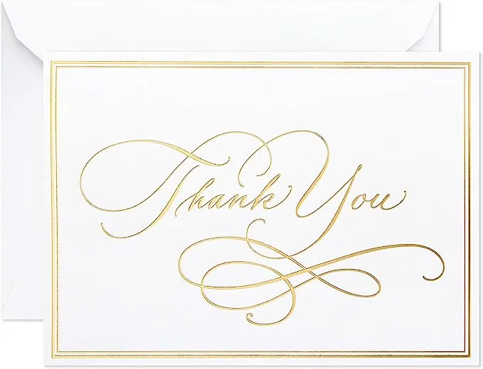 Hallmark Thank You Cards Assortment, Gold Foil Scroll (50 Thank You Notes with Envelopes for Wedding, Bridal Shower, Baby Shower, Business, Graduation)