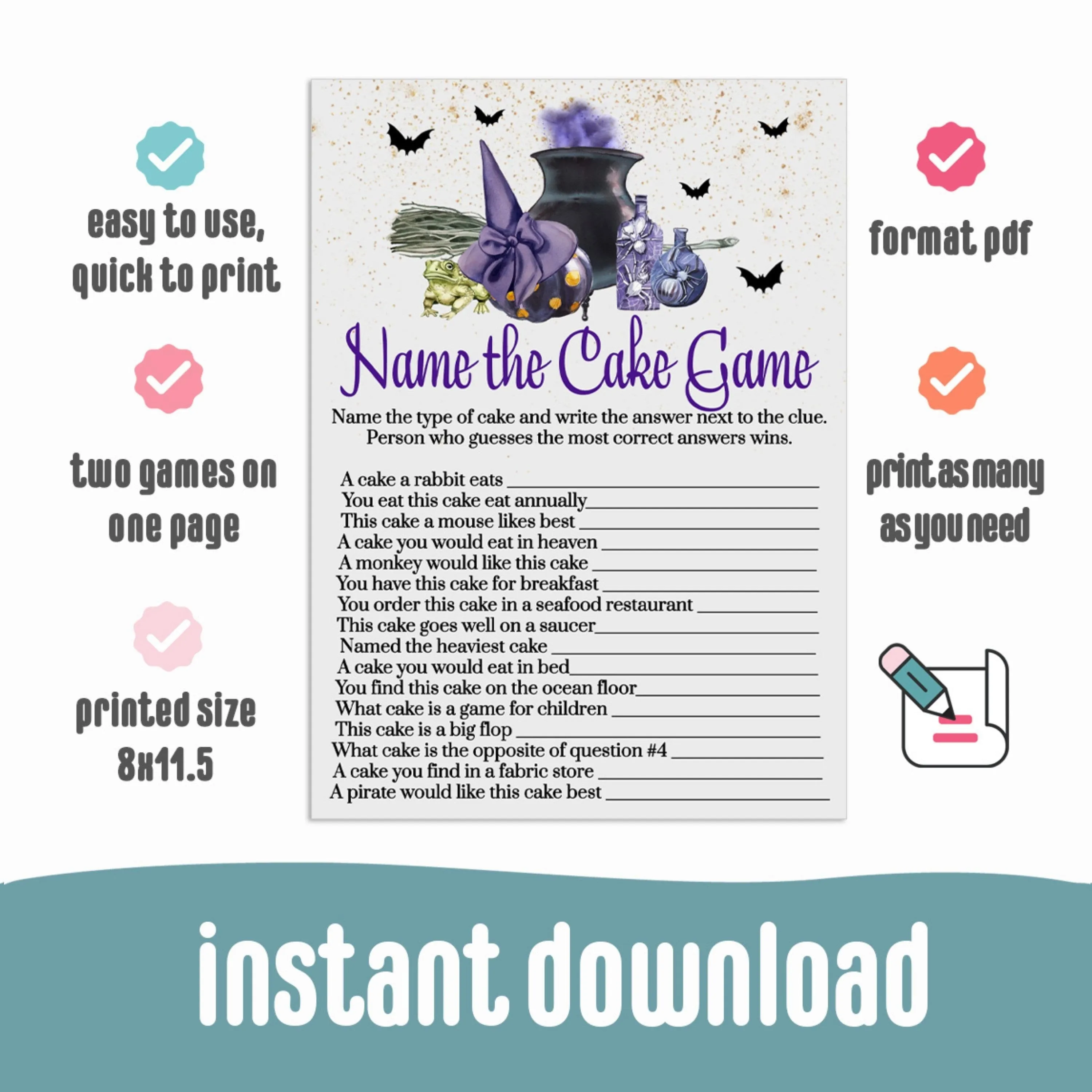 Halloween Bridal Shower Guess the Cake Game | Unique Wedding Reception Activity | Instant PDF Download