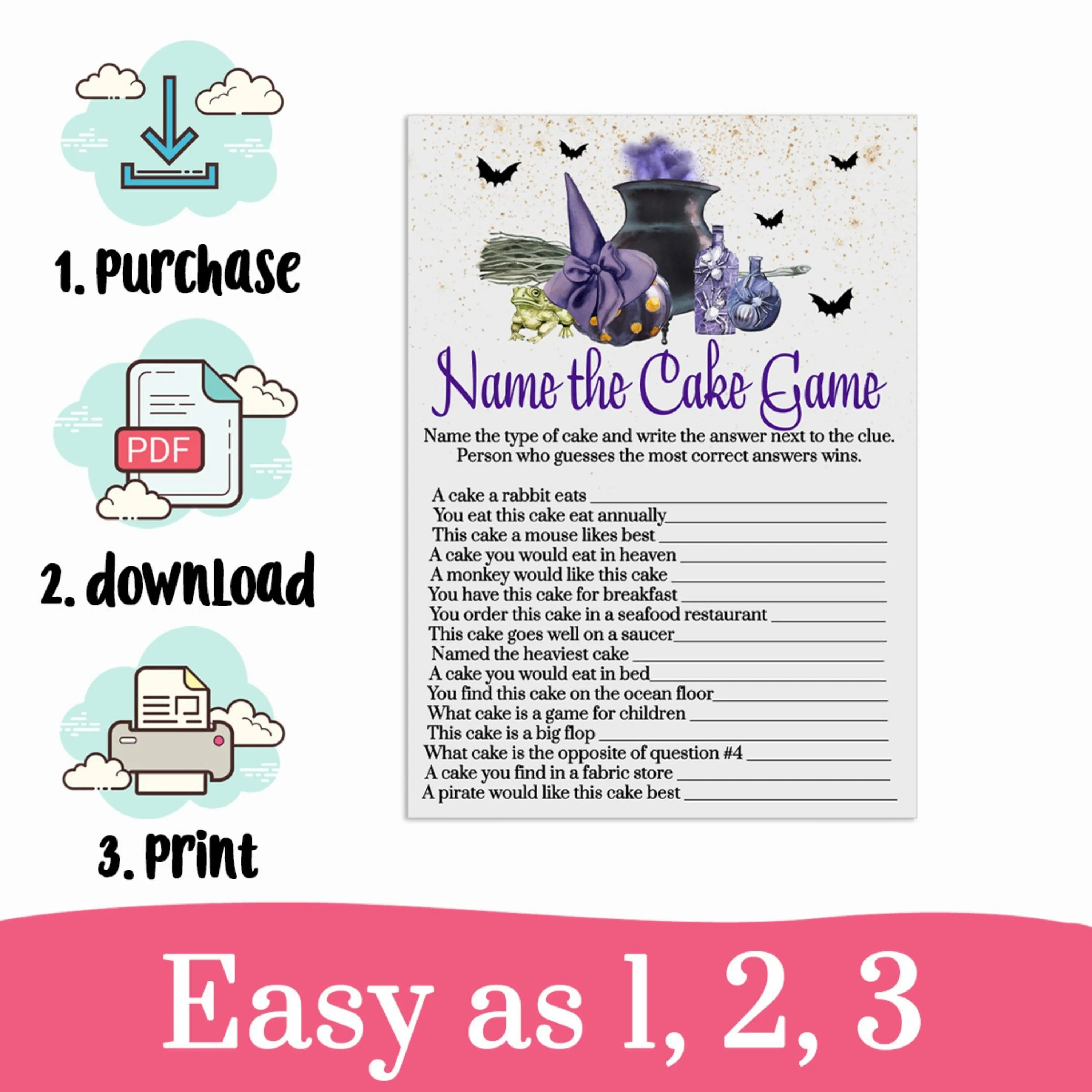 Halloween Bridal Shower Guess the Cake Game | Unique Wedding Reception Activity | Instant PDF Download