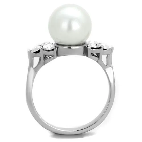 High polished (no plating) Stainless Steel Ring with Synthetic Pearl in White for Women Style TK1824