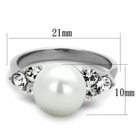 High polished (no plating) Stainless Steel Ring with Synthetic Pearl in White for Women Style TK1824