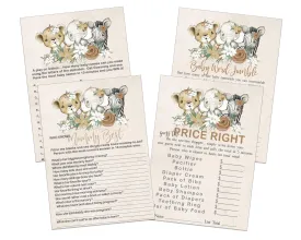 Jungle Jubilee - Flora Safari Baby Shower Game Set, Gold & Greenery, 5x7 Cards (25 ct)