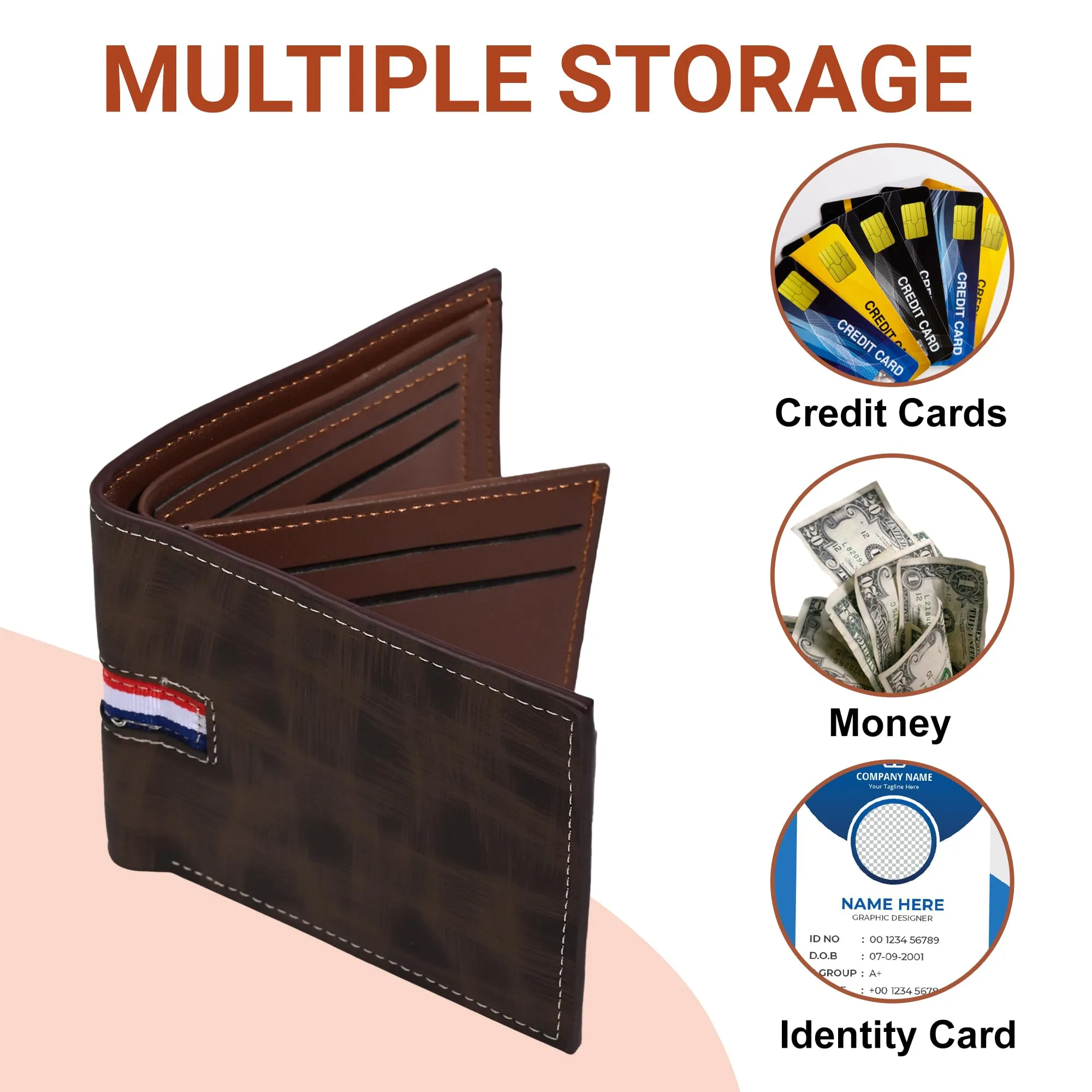 Kuber Industries PU Two Flap Folds Men Purse Wallet | Cash Coins, Credit/Debit Cards Case Holder, Hand Purse for Men | Casual Pocket Wallets for Boys Office & Occasion | KS-5, Brown