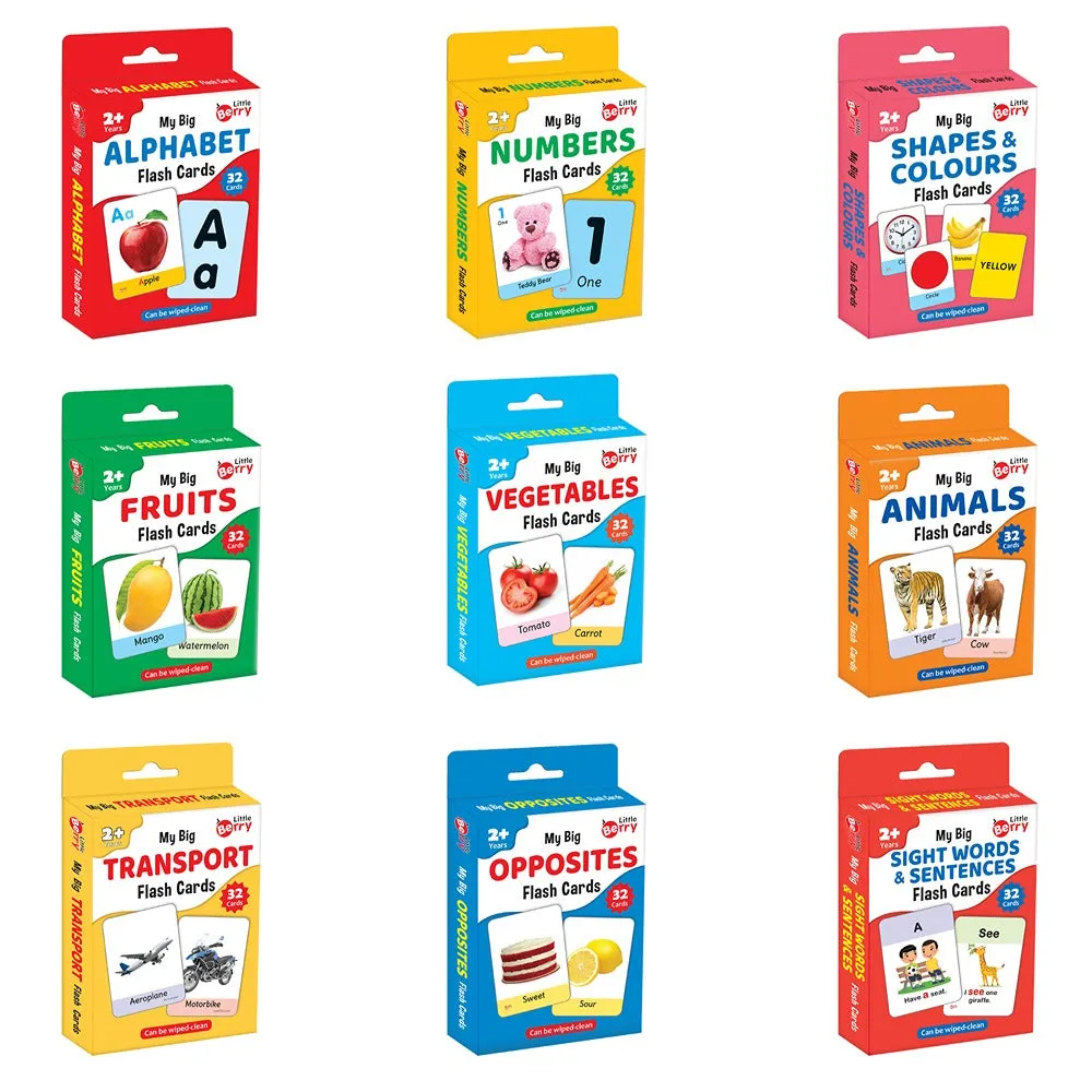 Learning and Educational Big Flash Cards (All-in-One Bundle of 9) | 288 Learning Cards