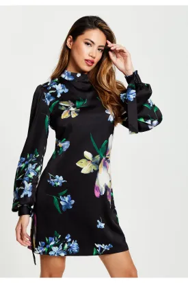 Liquorish Elegant Floral Print A-line Mini Dress