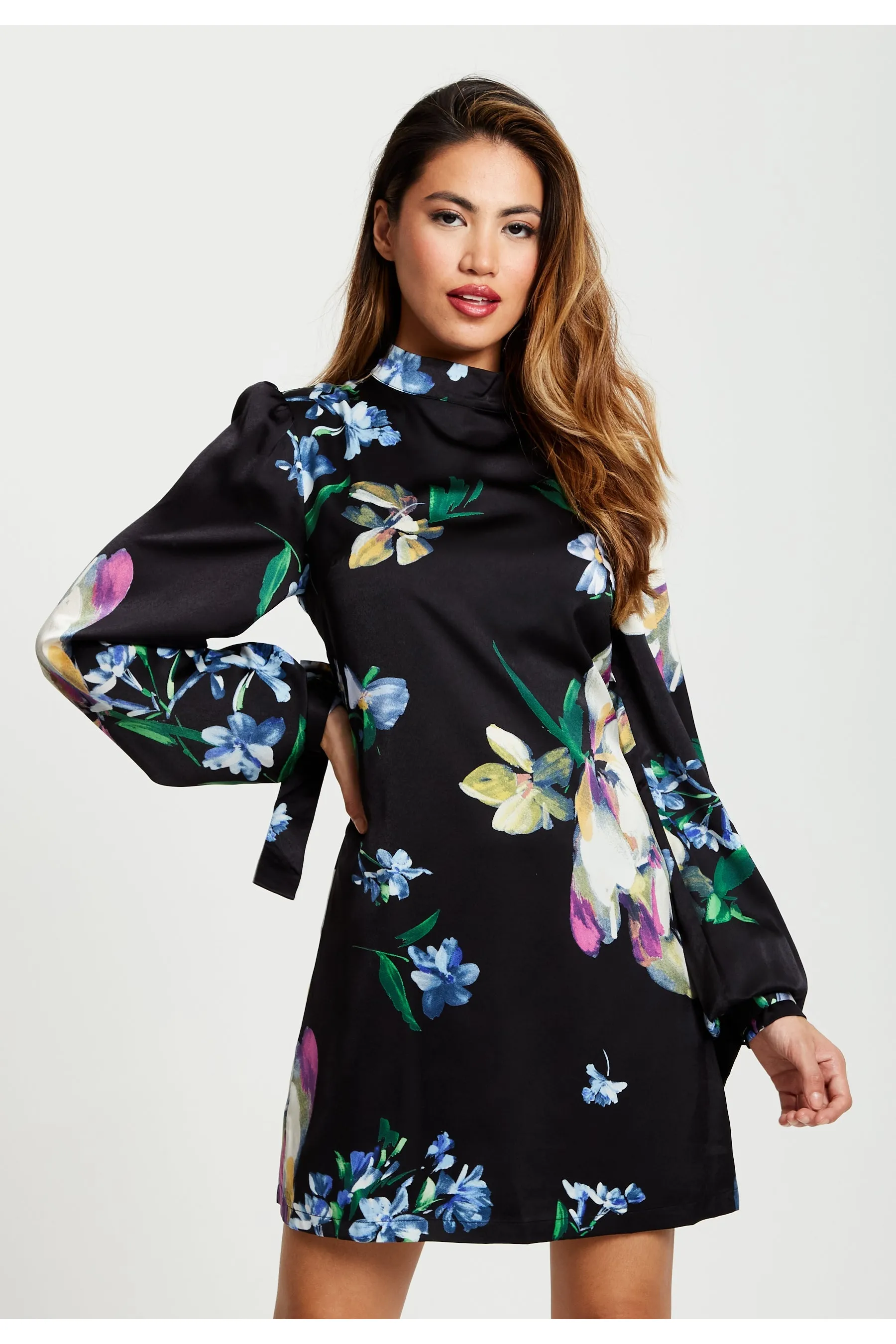 Liquorish Elegant Floral Print A-line Mini Dress